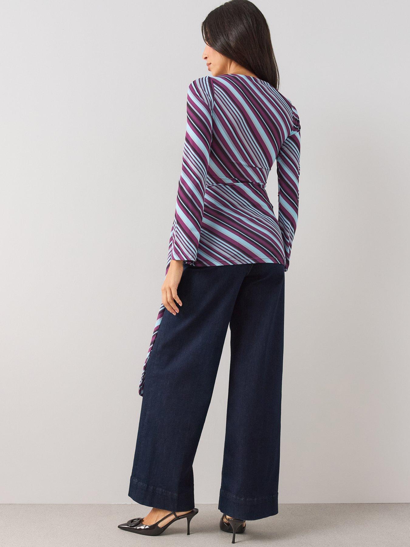Image 2 of 6 of The Very Collection Stripe Longline Top with Waist Tie Detail - Multi