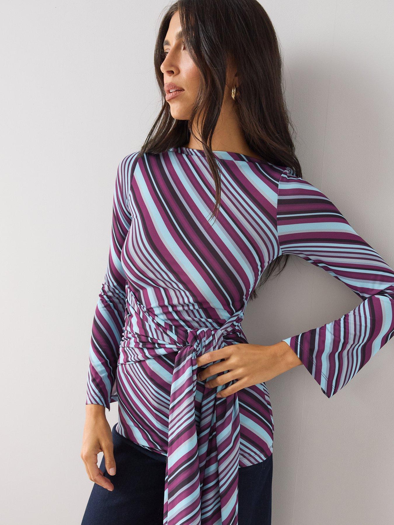 Image 4 of 6 of The Very Collection Stripe Longline Top with Waist Tie Detail - Multi