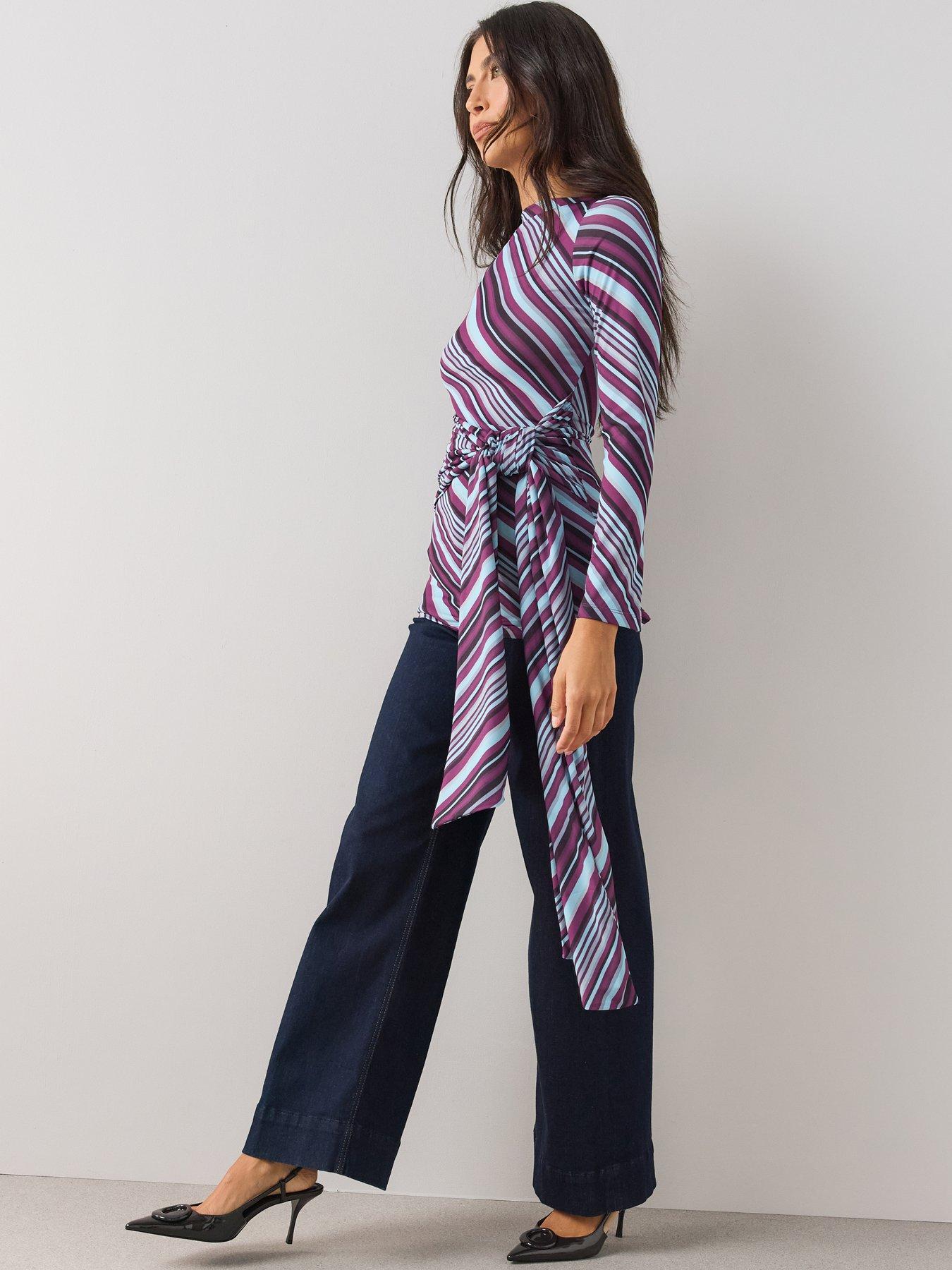 Image 5 of 6 of The Very Collection Stripe Longline Top with Waist Tie Detail - Multi