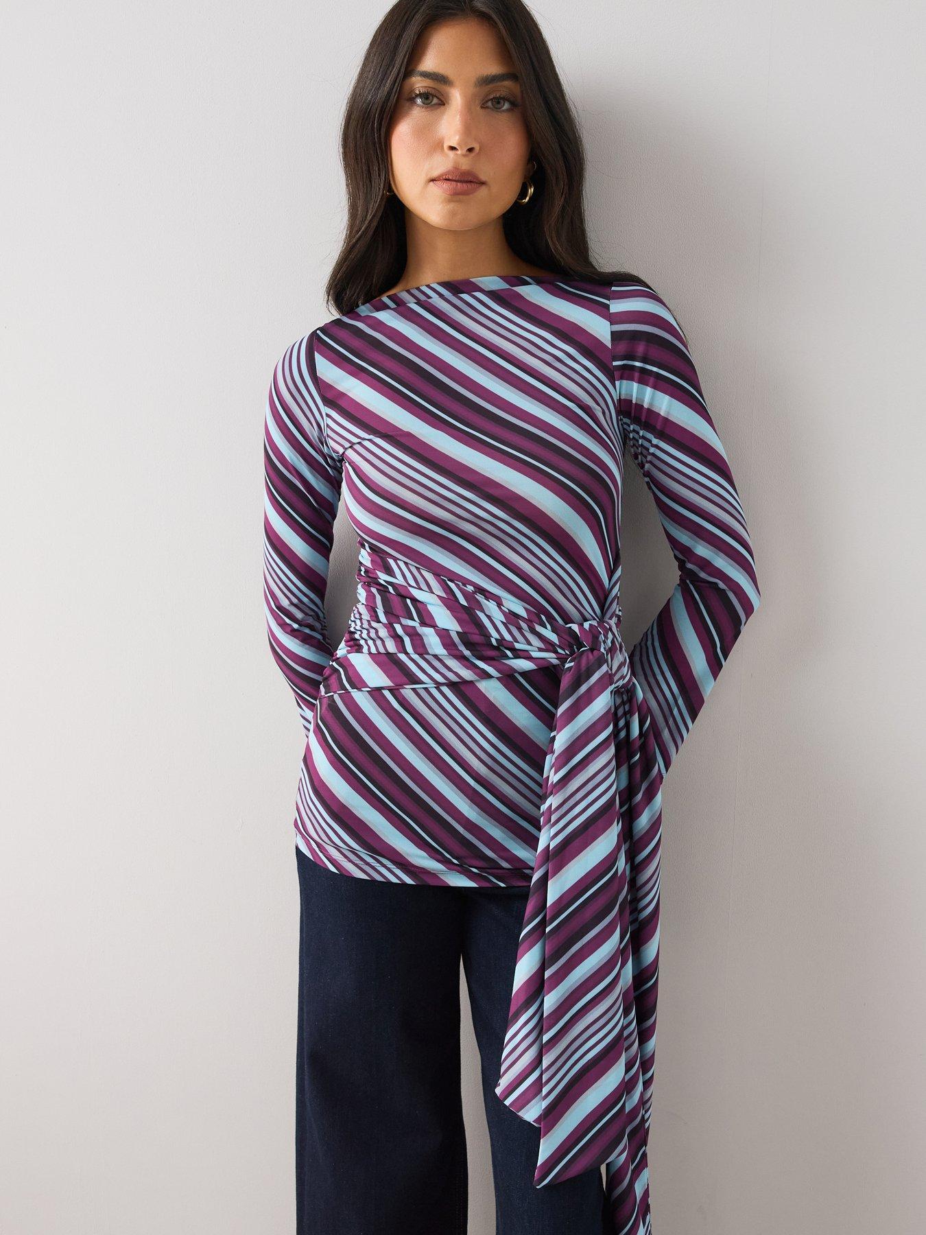 Image 6 of 6 of The Very Collection Stripe Longline Top with Waist Tie Detail - Multi