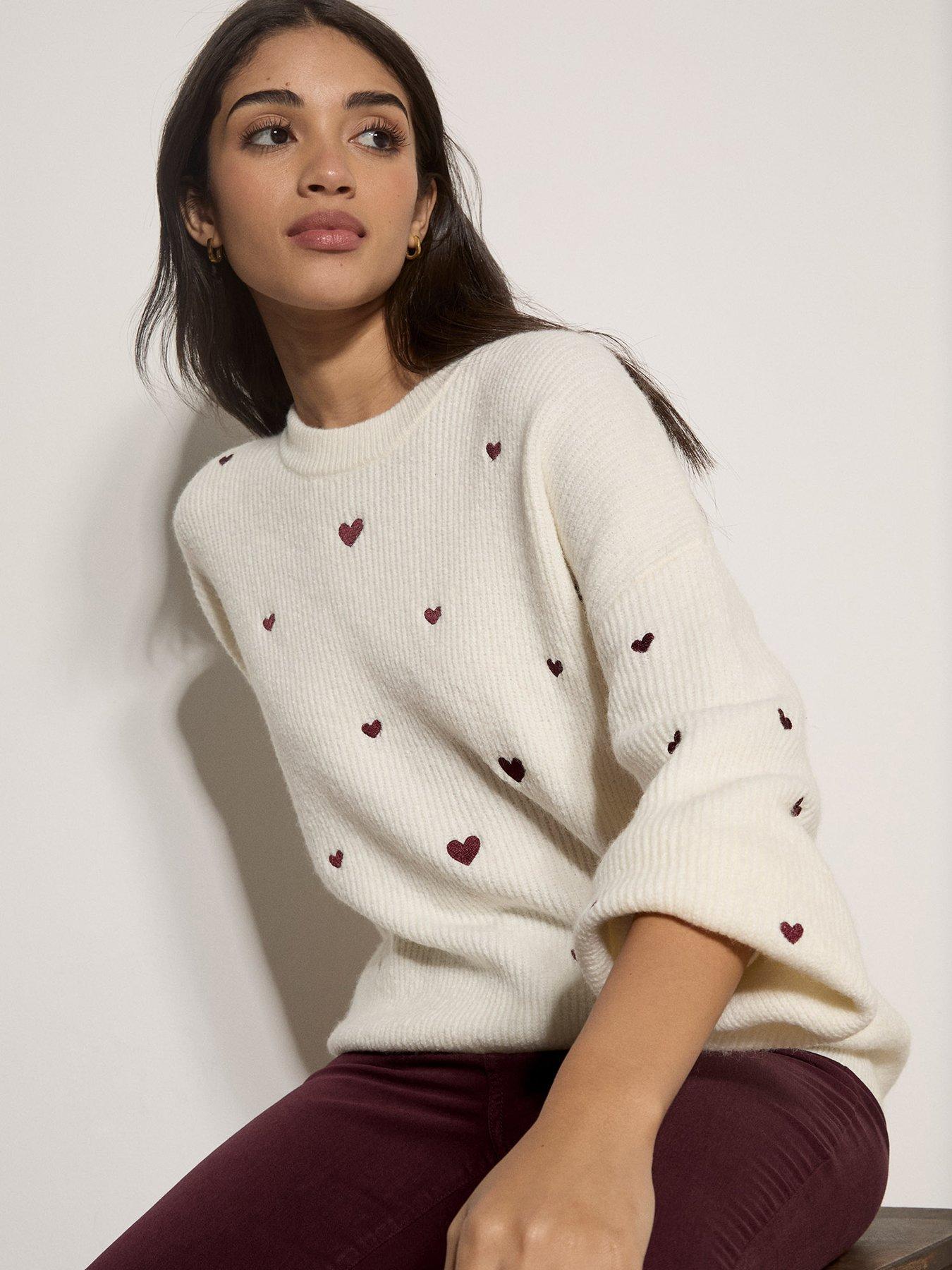 Apricot Embroidered Heart Jumper - Cream