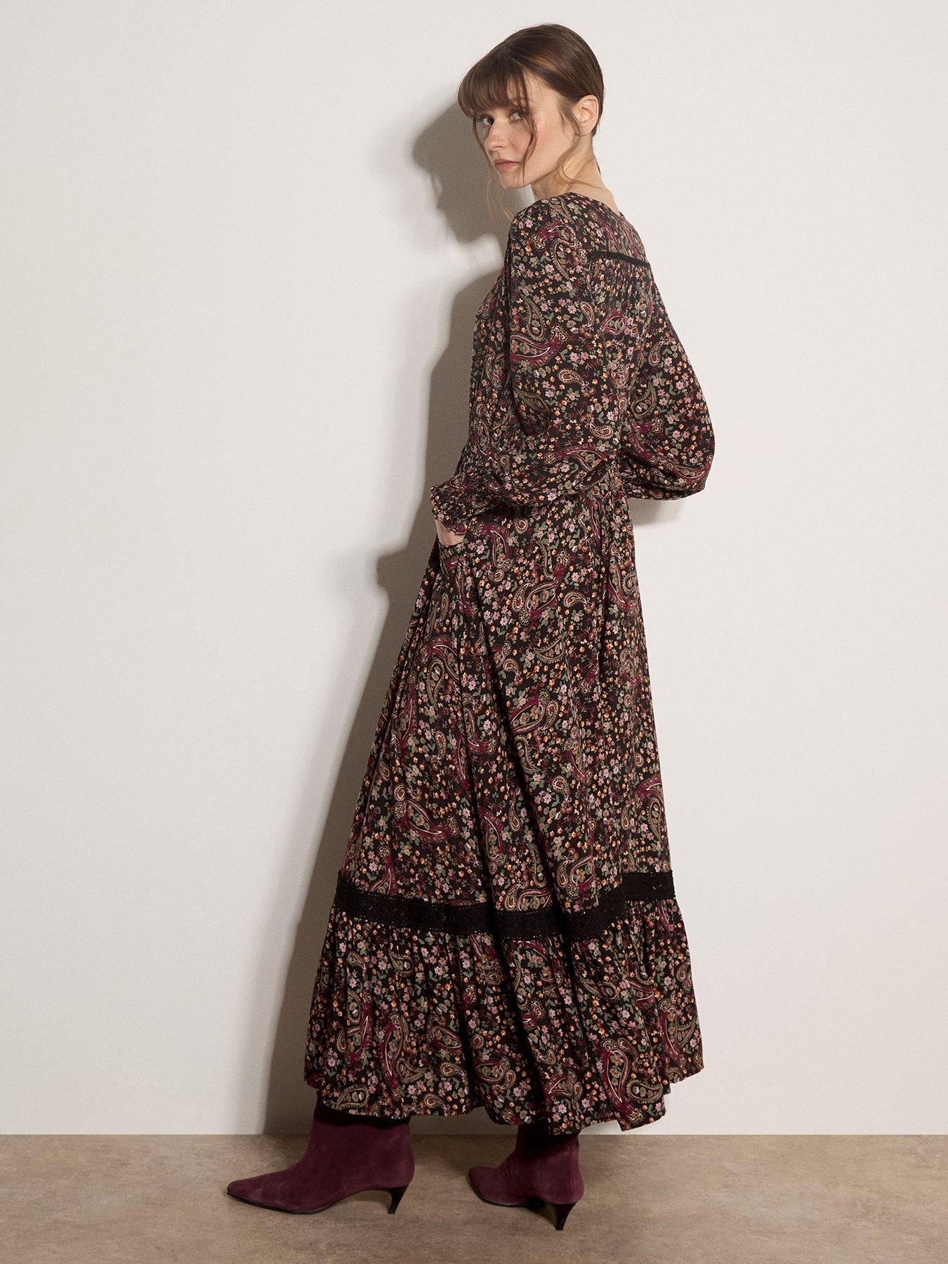 Image 2 of 4 of Apricot Painterly Paisley Maxi Dress - Black