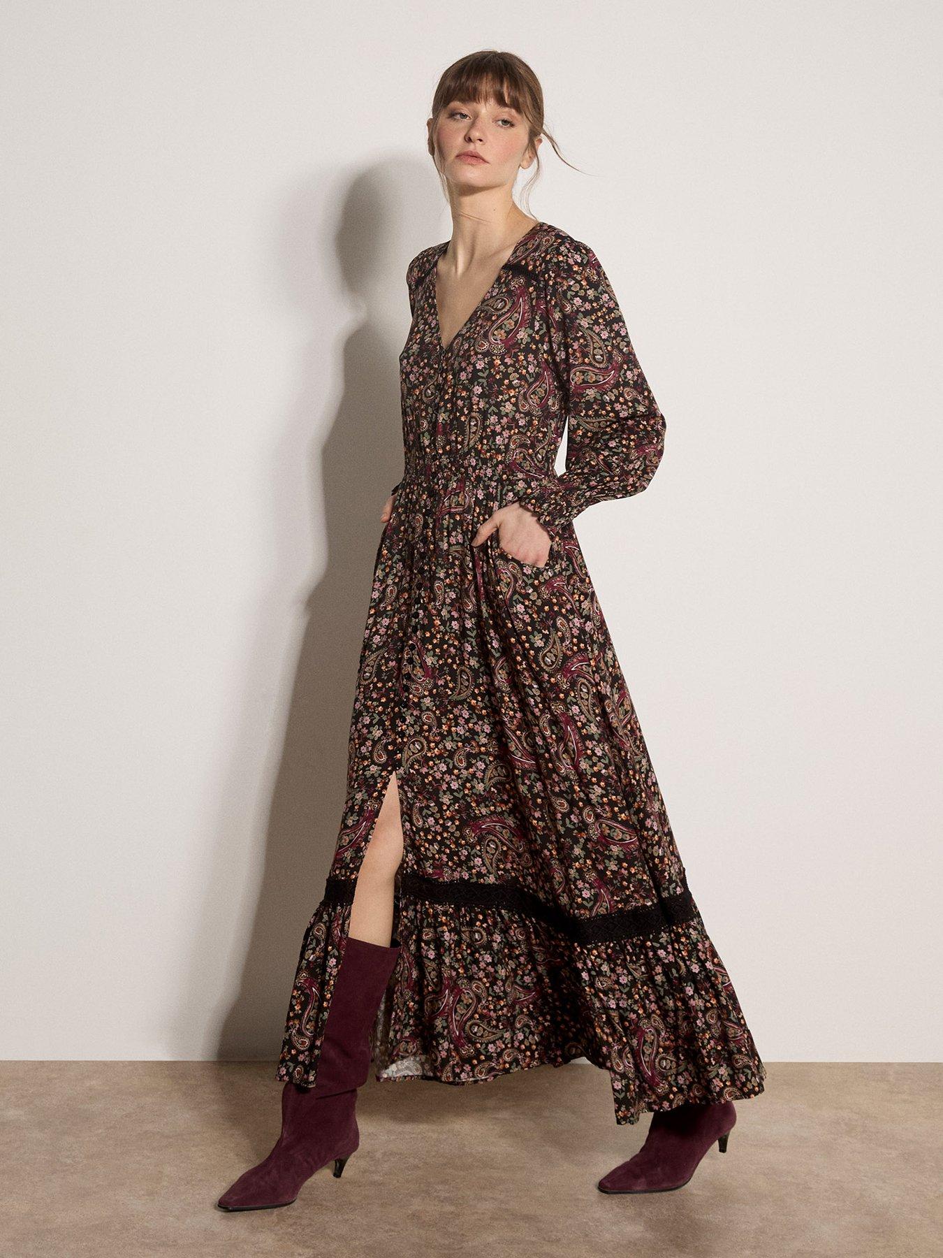 Image 3 of 4 of Apricot Painterly Paisley Maxi Dress - Black
