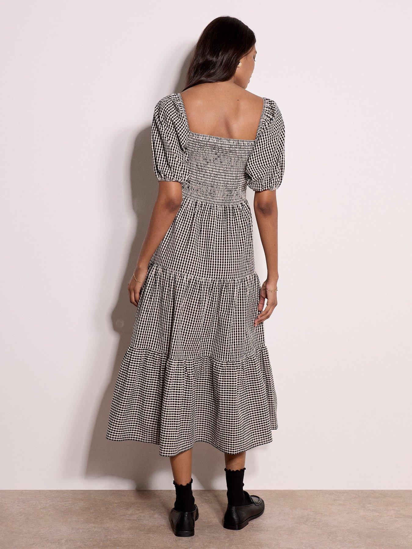 Image 2 of 5 of Apricot Women's Off-The-Shoulder Gingham Tiered Smock Midaxi Dress - Black