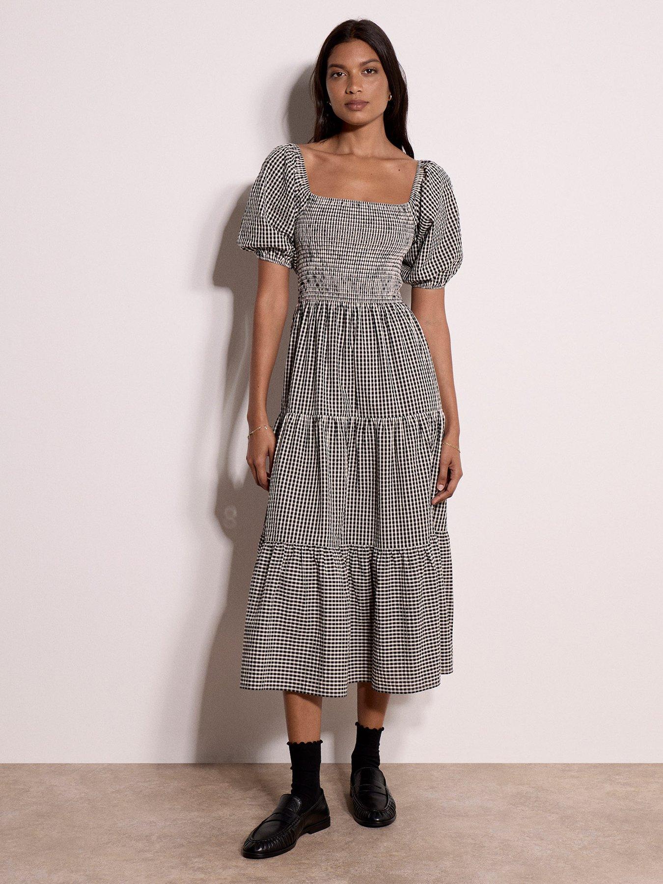 Image 3 of 5 of Apricot Women's Off-The-Shoulder Gingham Tiered Smock Midaxi Dress - Black