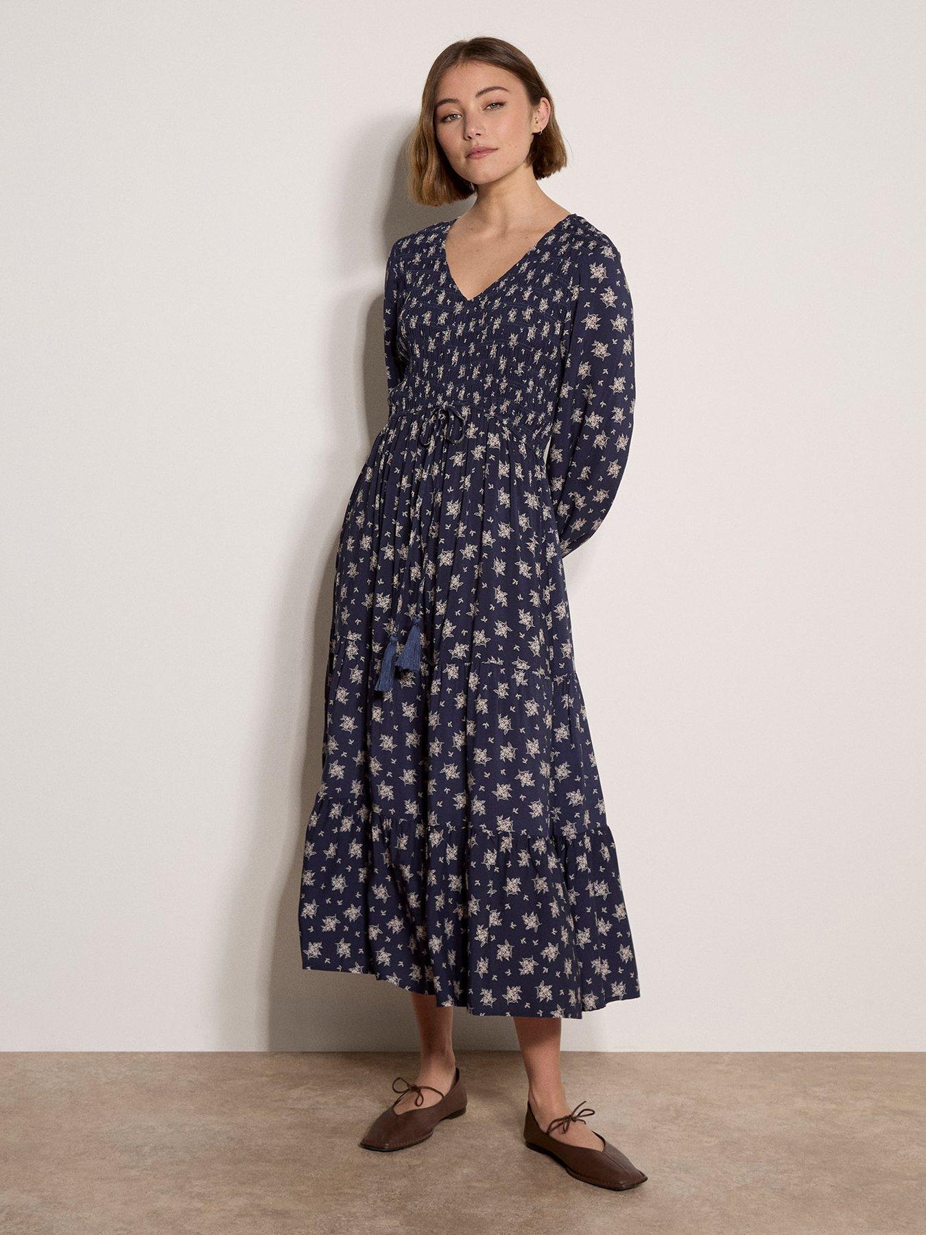 Image 1 of 4 of Apricot Mono Floral Bouquet Midaxi Dress - Navy