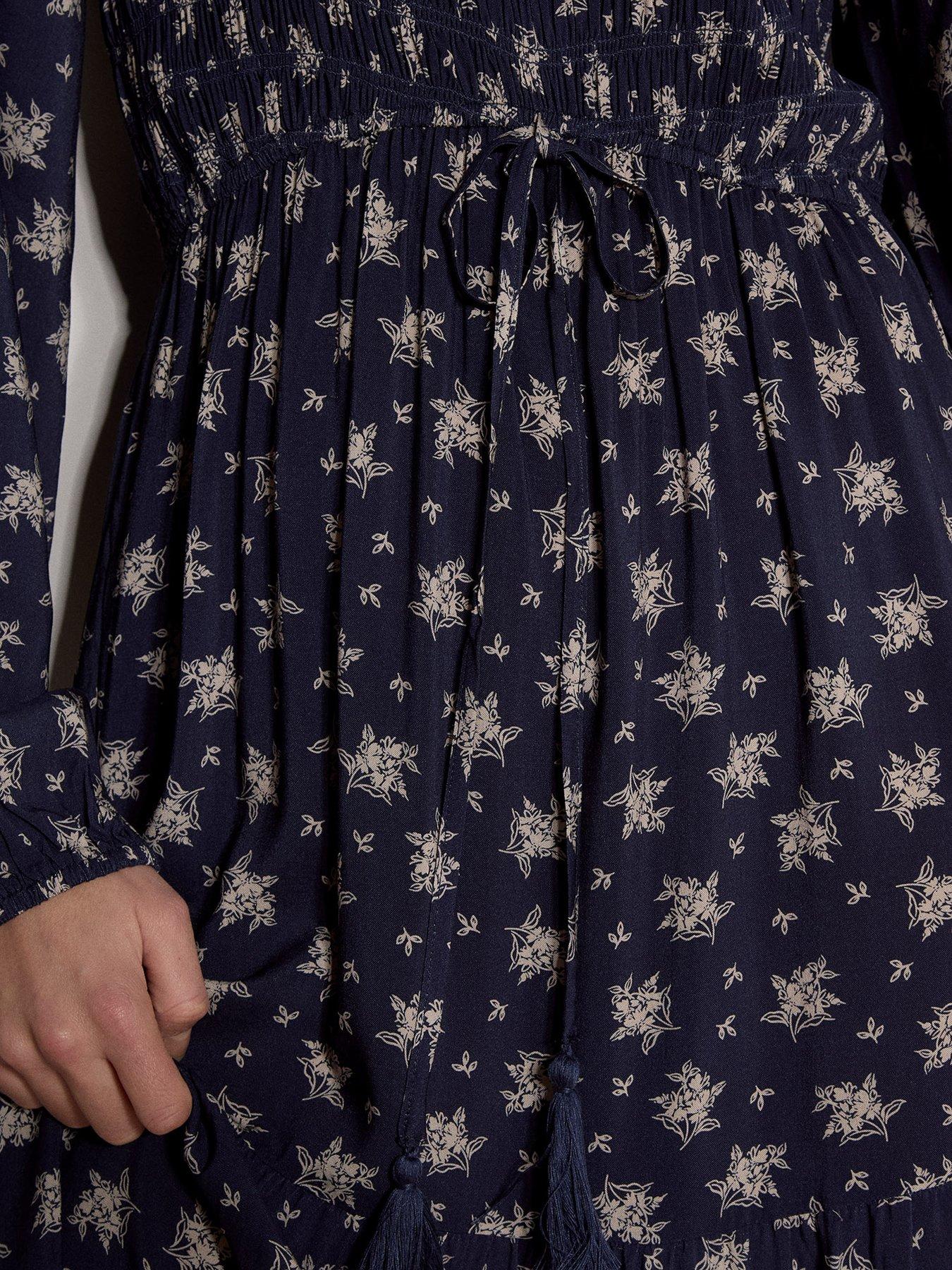 Image 4 of 4 of Apricot Mono Floral Bouquet Midaxi Dress - Navy