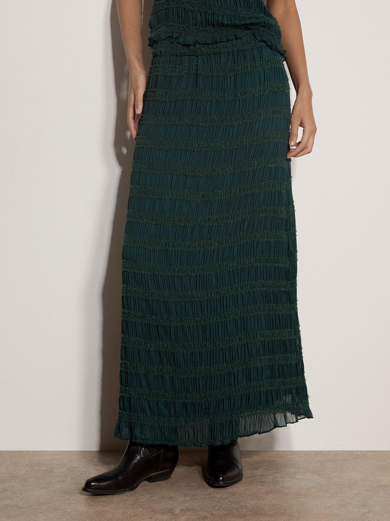 Apricot Textured Chiffon Maxi Skirt - Green