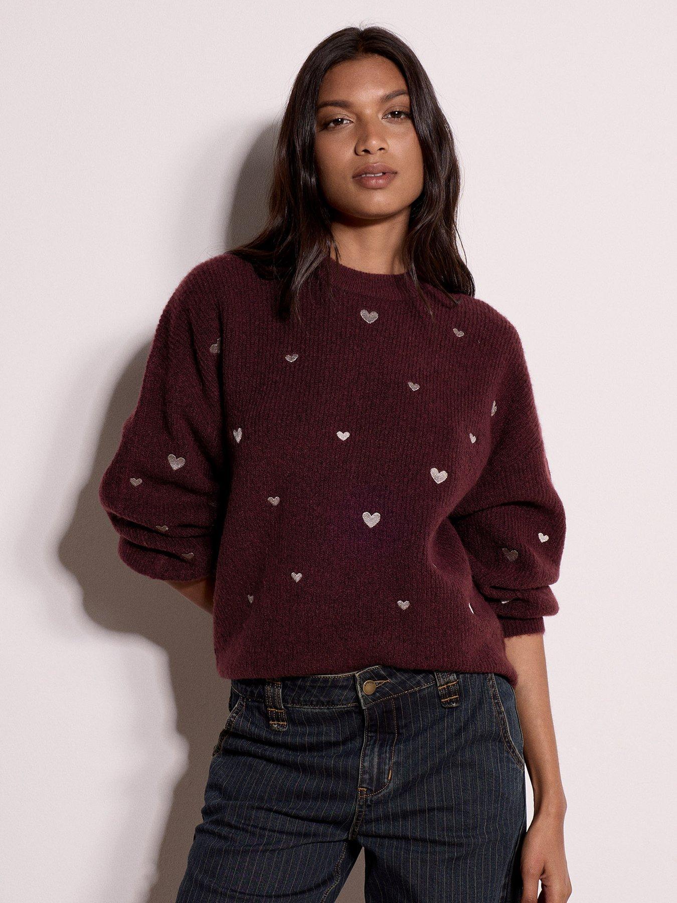 Apricot Embroidered Heart Knit Jumper - Red