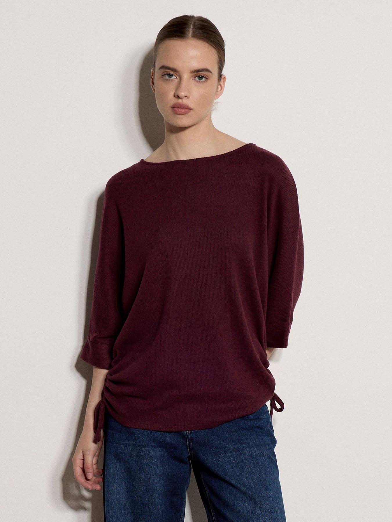 Apricot Bat Sleeve Drawstring Hem Top - Red