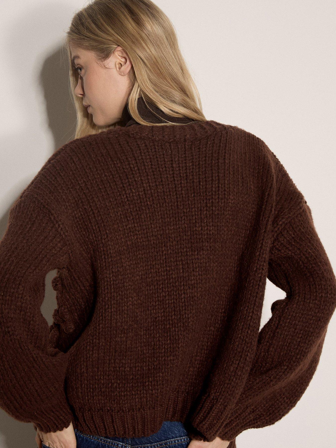 Image 2 of 4 of Apricot Knitted Rose Open Cardigan - Brown