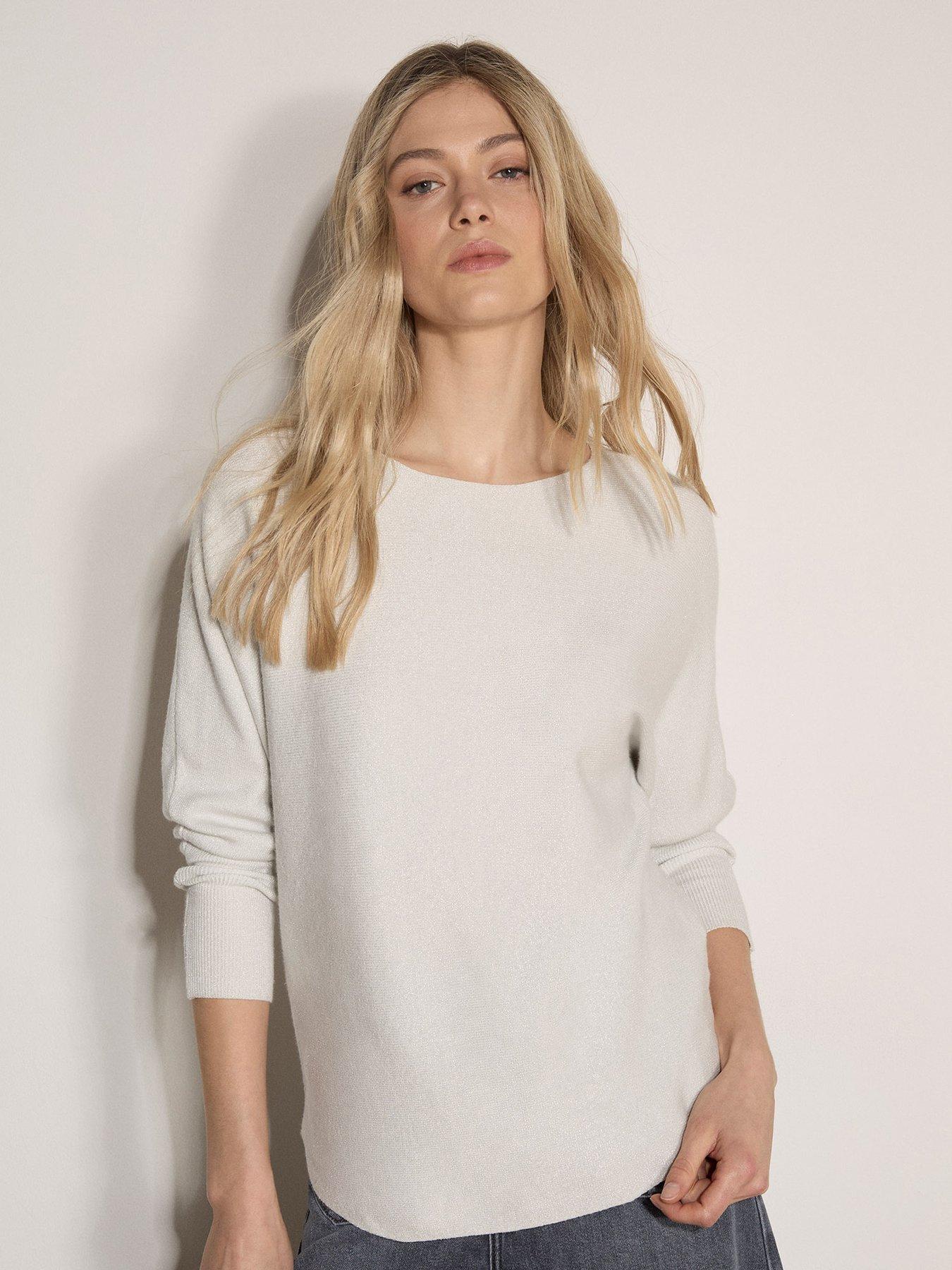 Apricot Lurex Ribbed Batwing Top - White