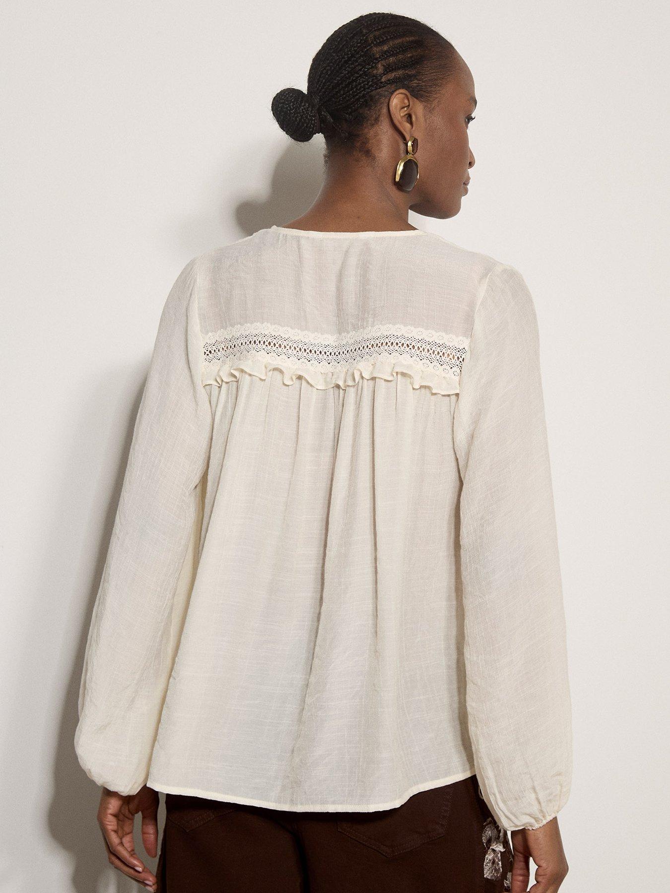 Image 2 of 4 of Apricot Lace Yoke Button Front Blouse - Cream