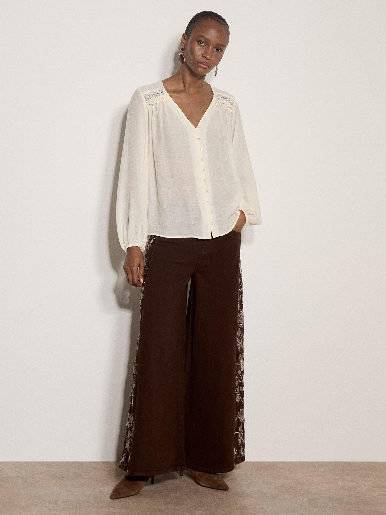 Image 3 of 4 of Apricot Lace Yoke Button Front Blouse - Cream