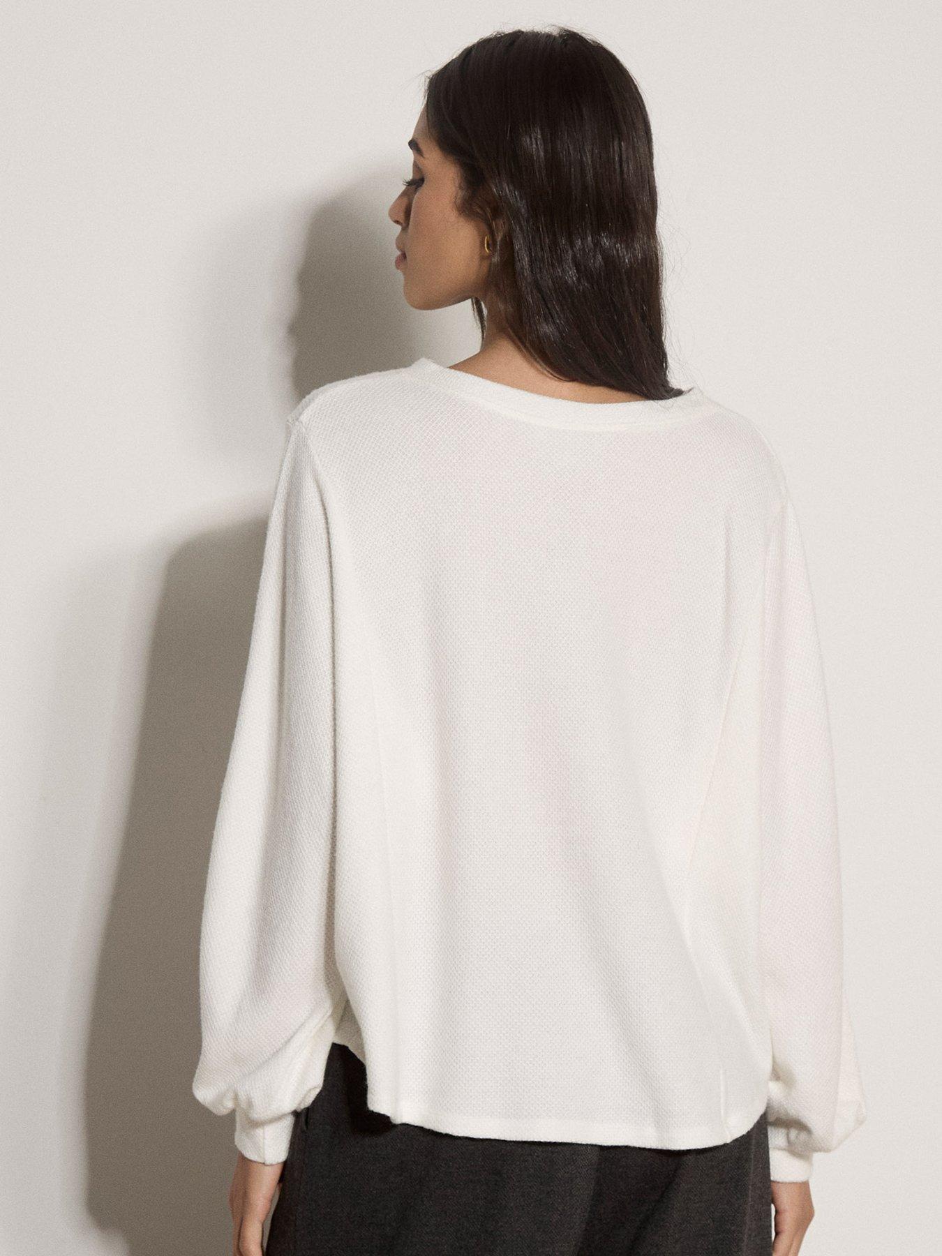 Image 2 of 4 of Apricot Soft Button Front Blouson Sleeve Top - Cream