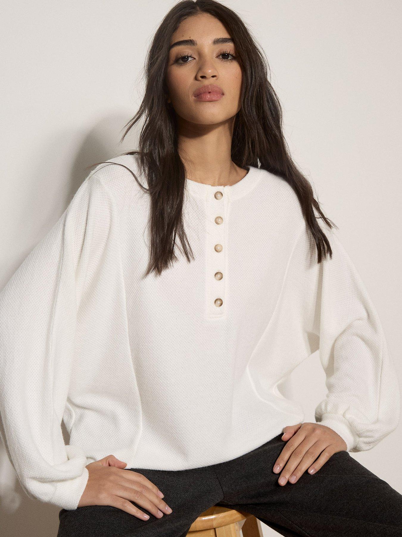 Image 4 of 4 of Apricot Soft Button Front Blouson Sleeve Top - Cream