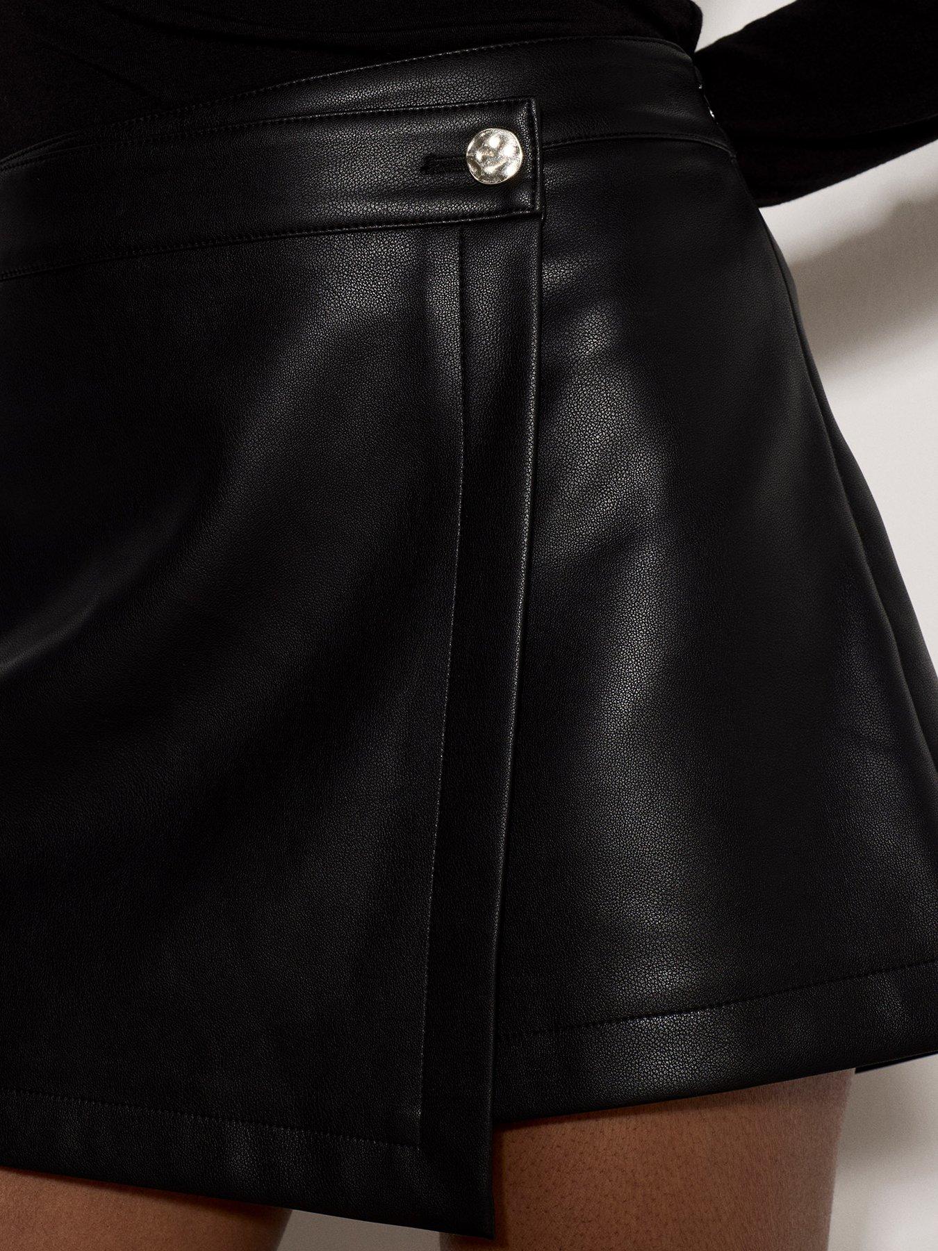 Image 4 of 4 of Apricot Faux Leather Wrap Front Mini Skort - Black