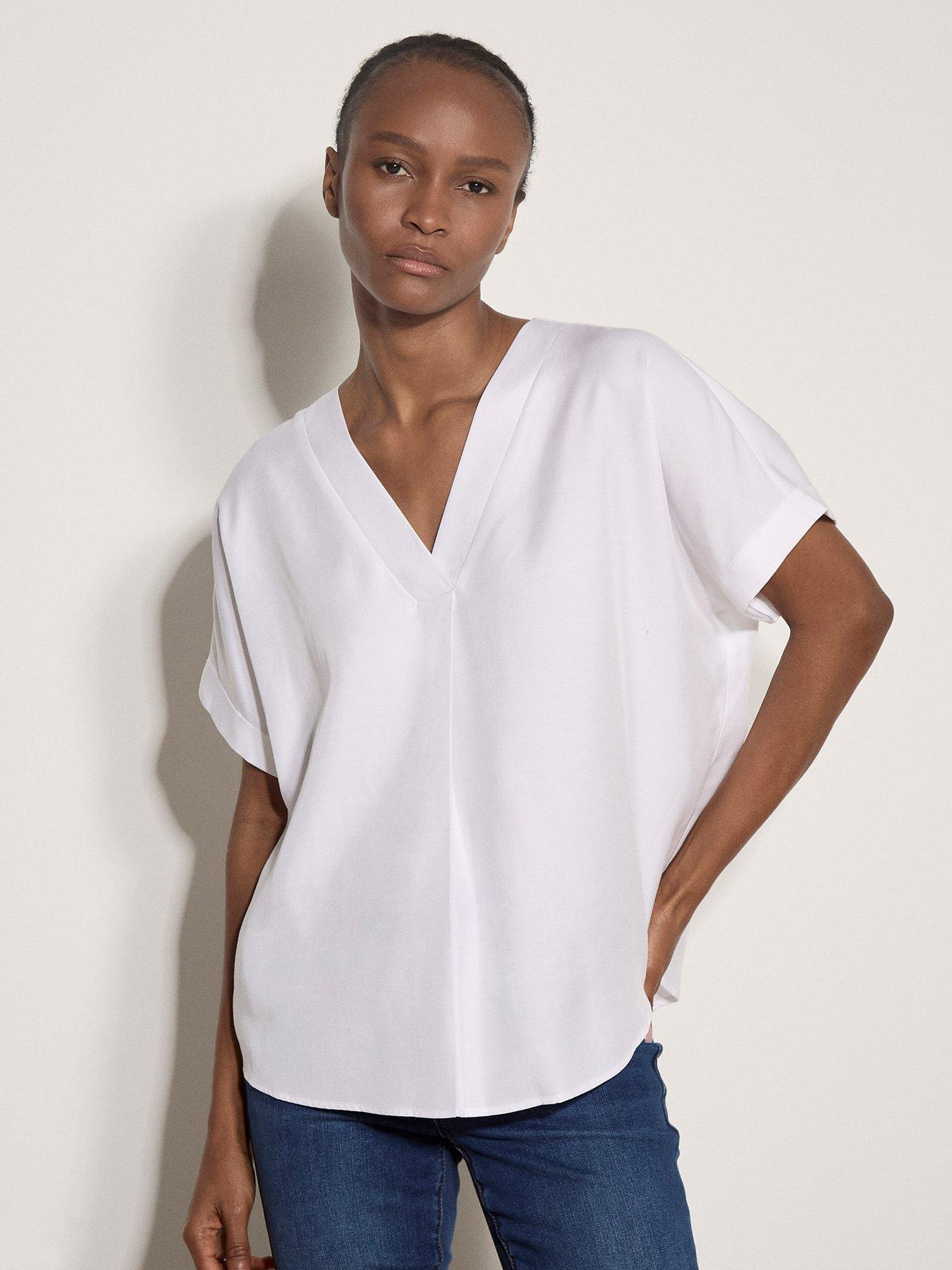 Image 1 of 4 of Apricot Luxe Pleat Front V-Neck Top - White