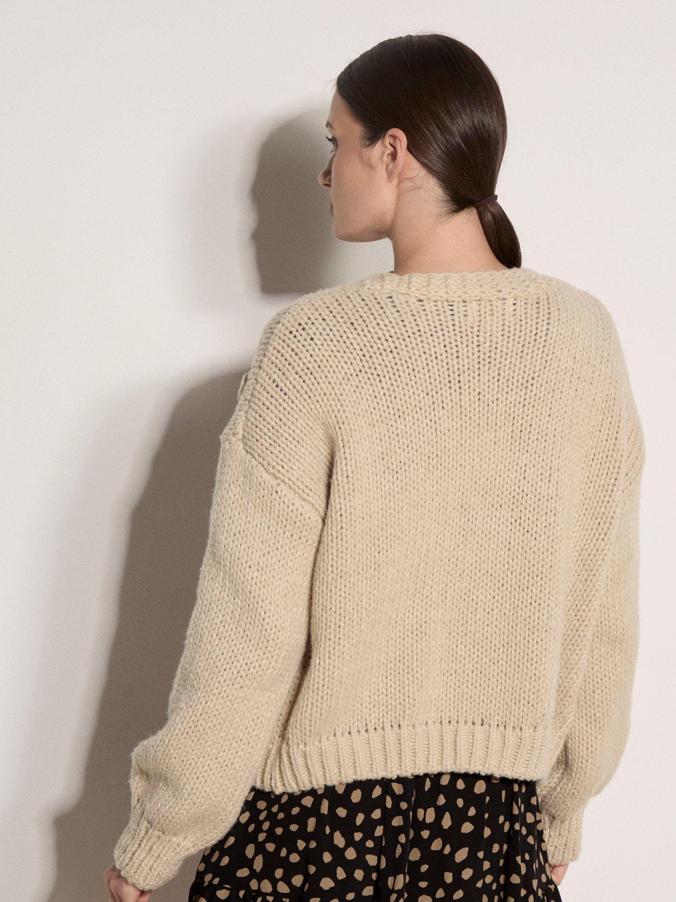 Image 2 of 4 of Apricot Knit Rose Open Front Cardigan - Beige