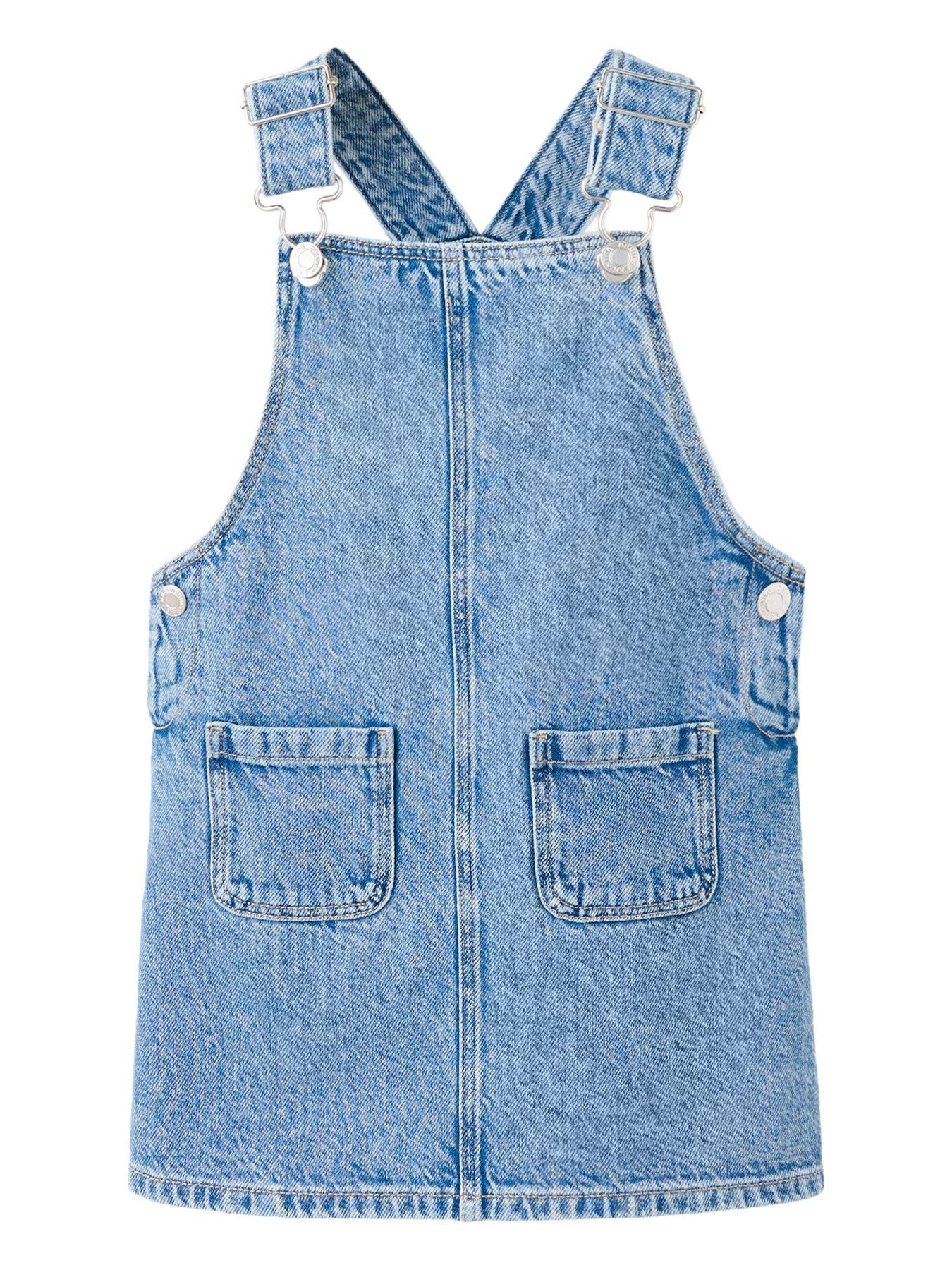 Mango Younger Girls Denim Pinafore Dress - Blue