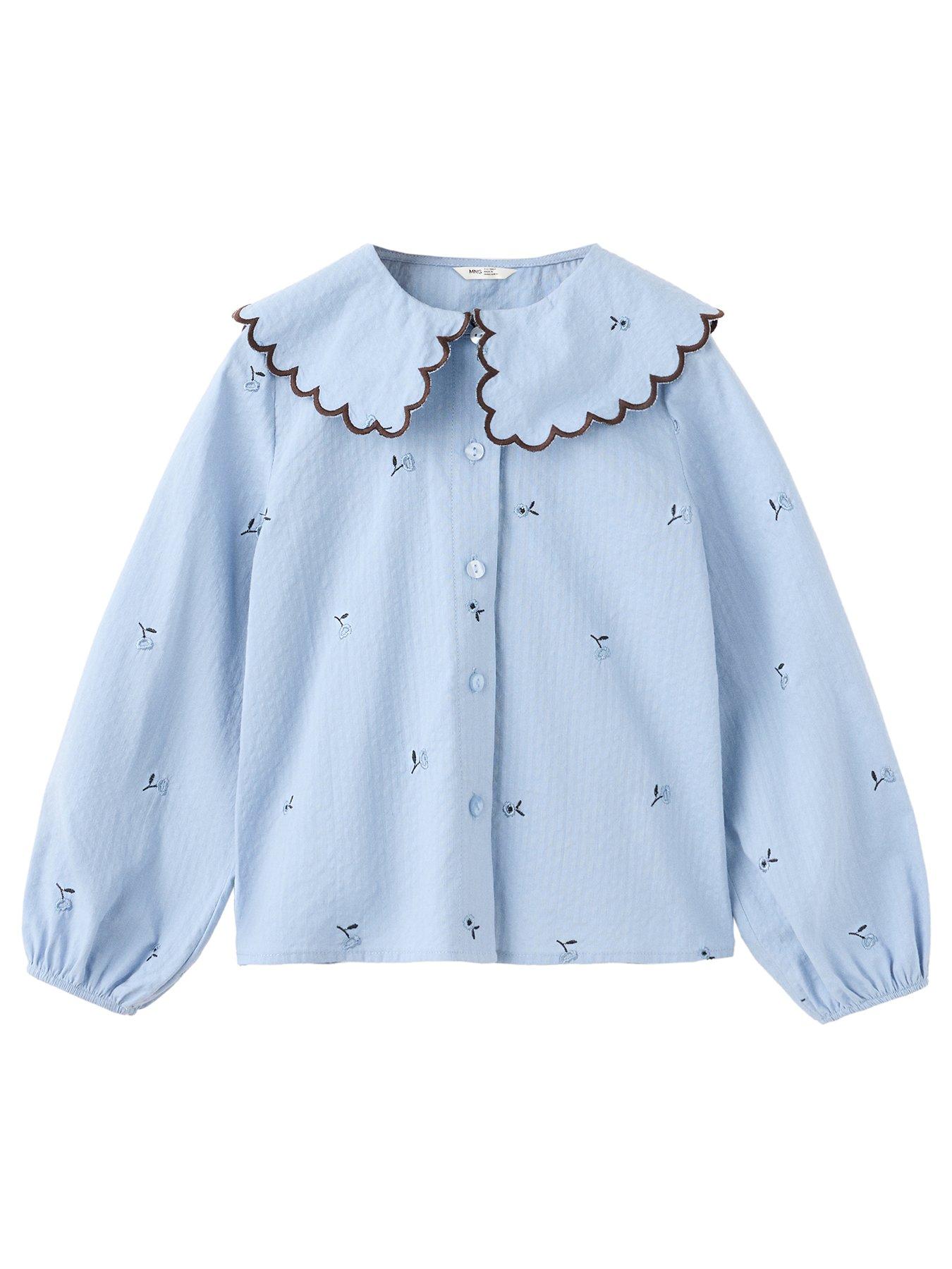 Mango Younger Girls Scalloped Collar Blouse - Blue