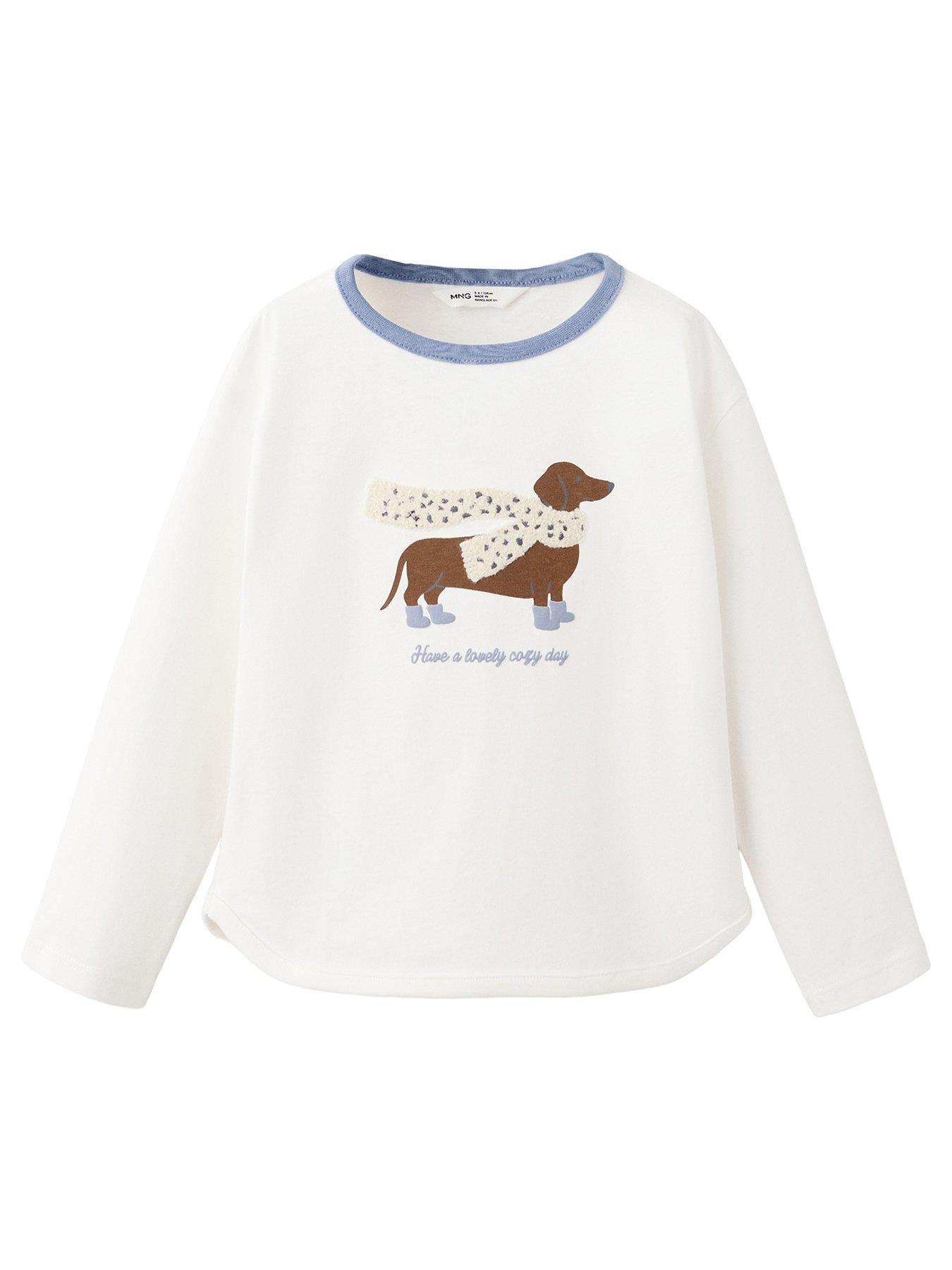 Mango Younger Girls Dog Print Long Sleeve T-Shirt - Cream
