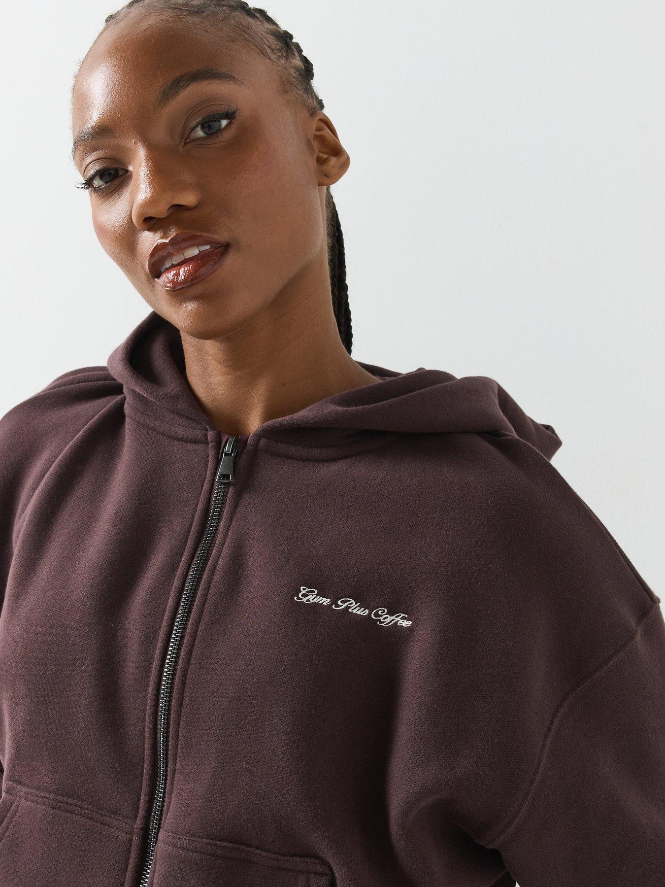 Image 4 of 6 of Gym + Coffee Womens Full Zip Hooded Training Hoodie - Brown