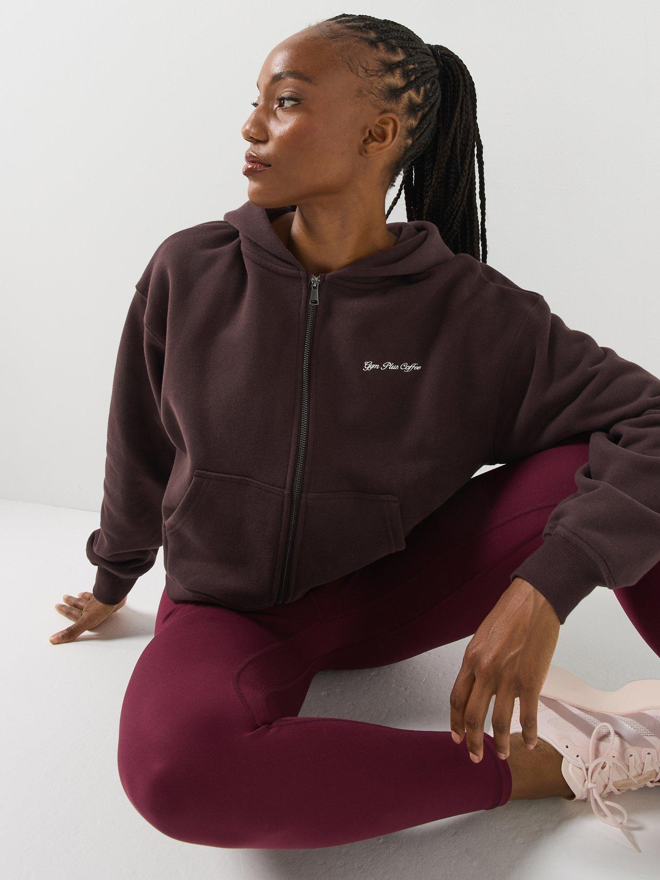 Image 5 of 6 of Gym + Coffee Womens Full Zip Hooded Training Hoodie - Brown