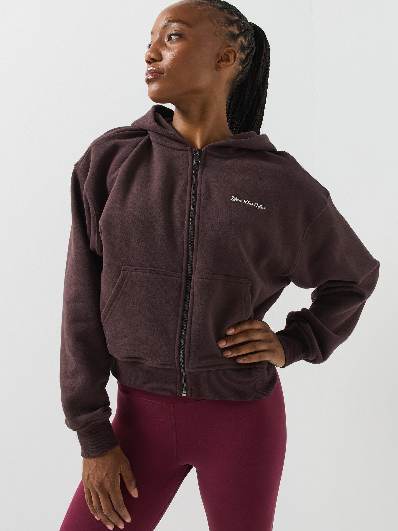 Image 6 of 6 of Gym + Coffee Womens Full Zip Hooded Training Hoodie - Brown