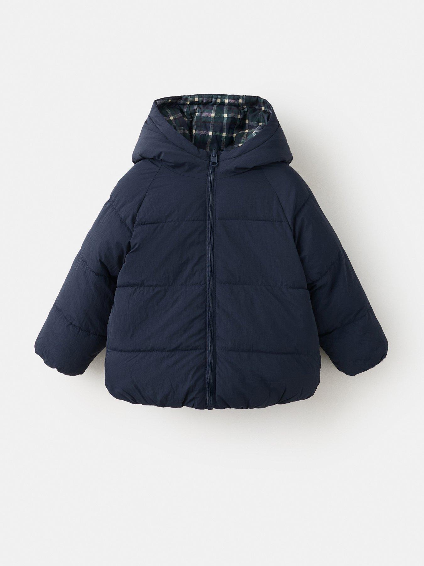 Mango Younger Boys Plaid Reversible Padded Coat - Navy