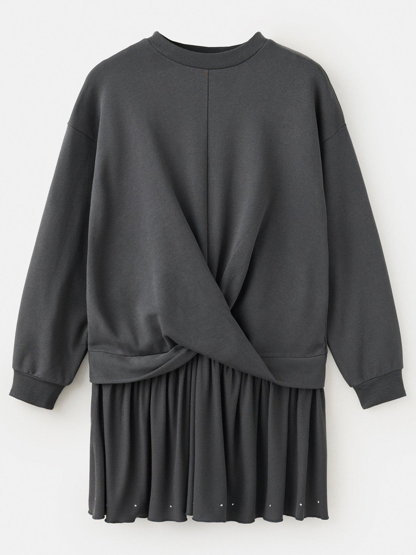 Image 1 of 4 of Mango Girls Twist Front Dress - Grey