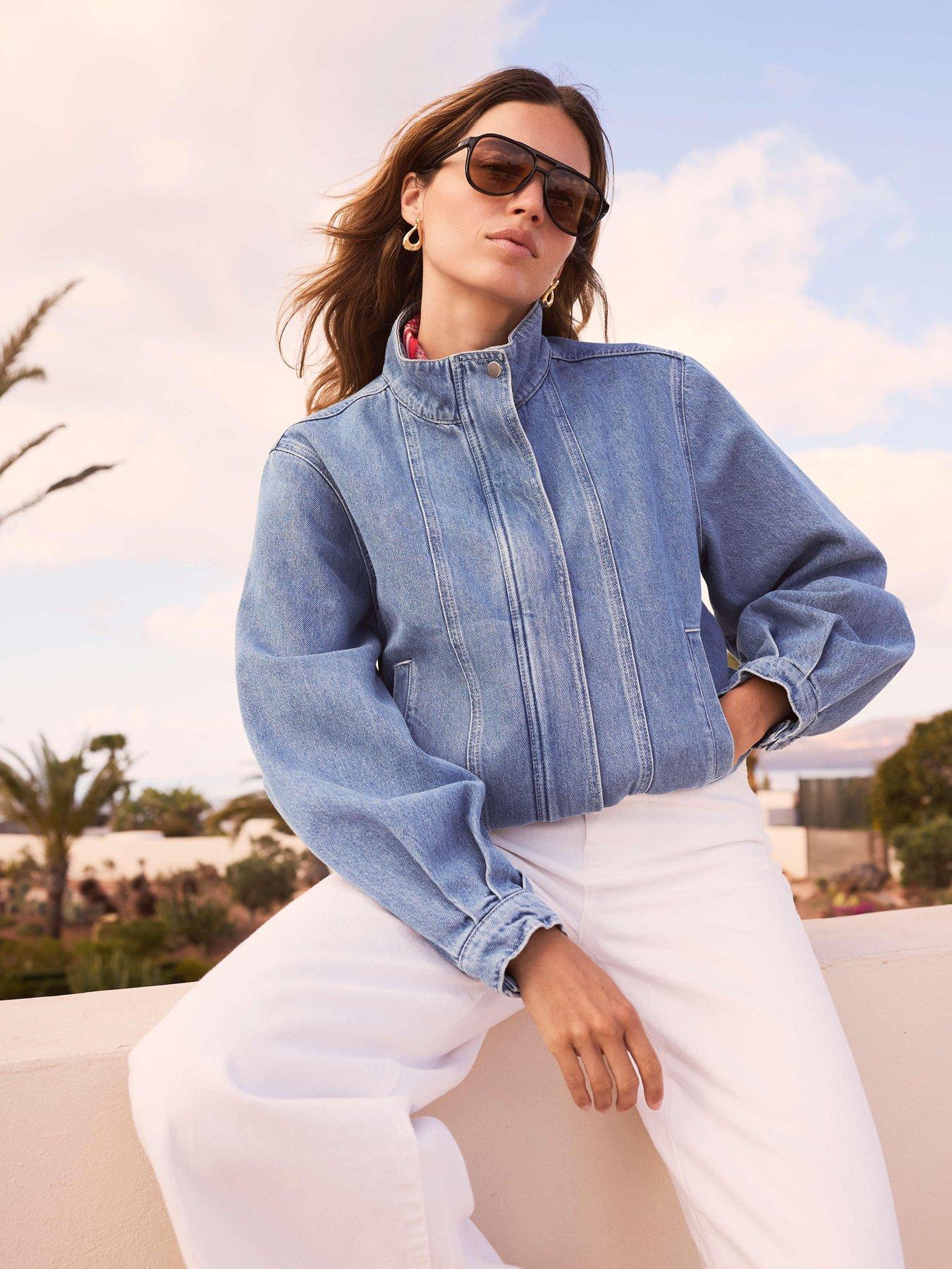 Mint Velvet Mid Indigo Denim Bomber Jacket - Blue