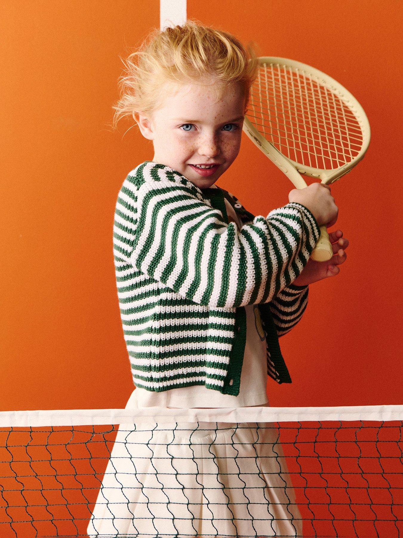 Image 1 of 5 of Mango Younger Girls Striped Knitted Cardigan - Green