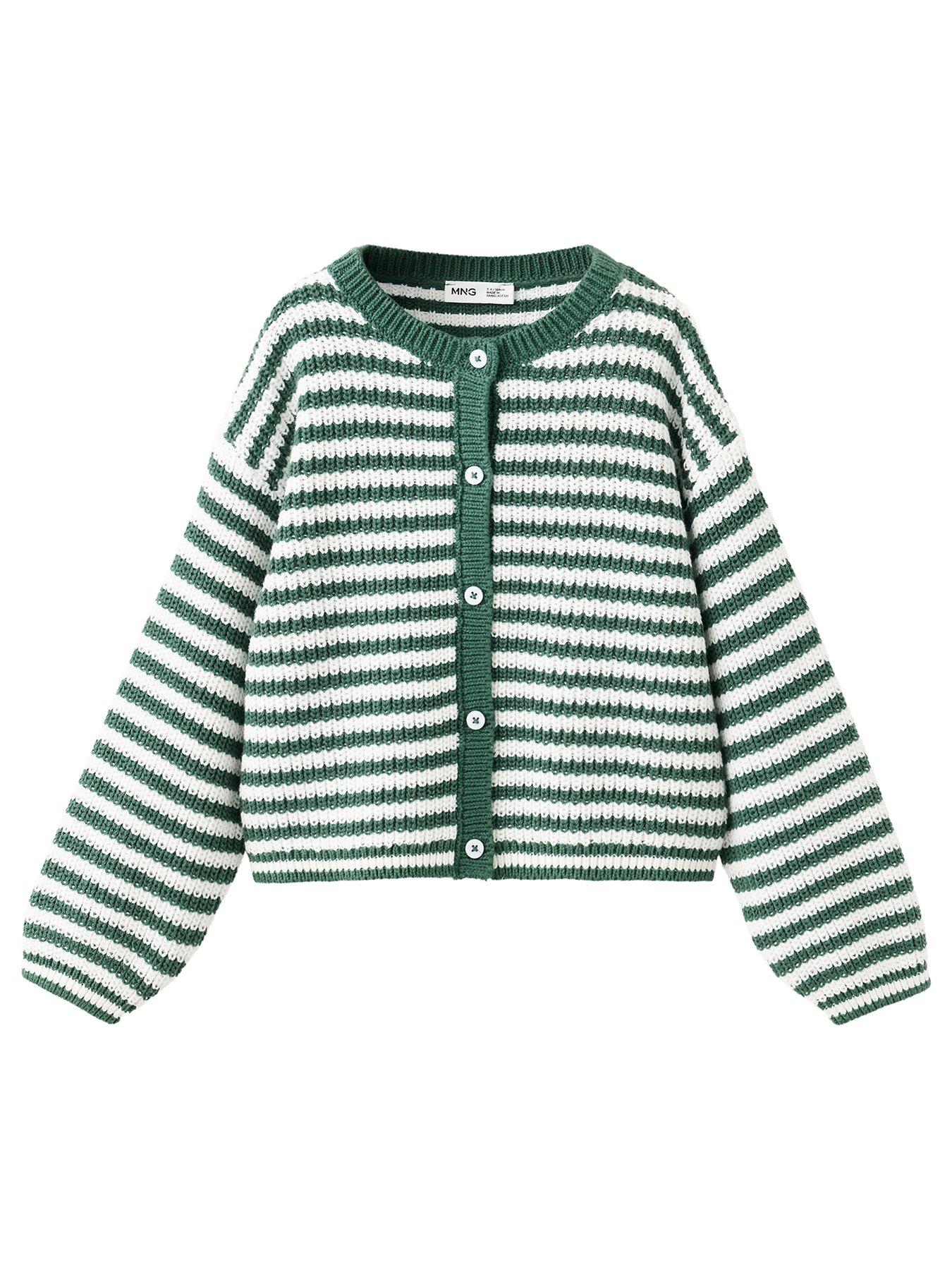 Image 2 of 5 of Mango Younger Girls Striped Knitted Cardigan - Green