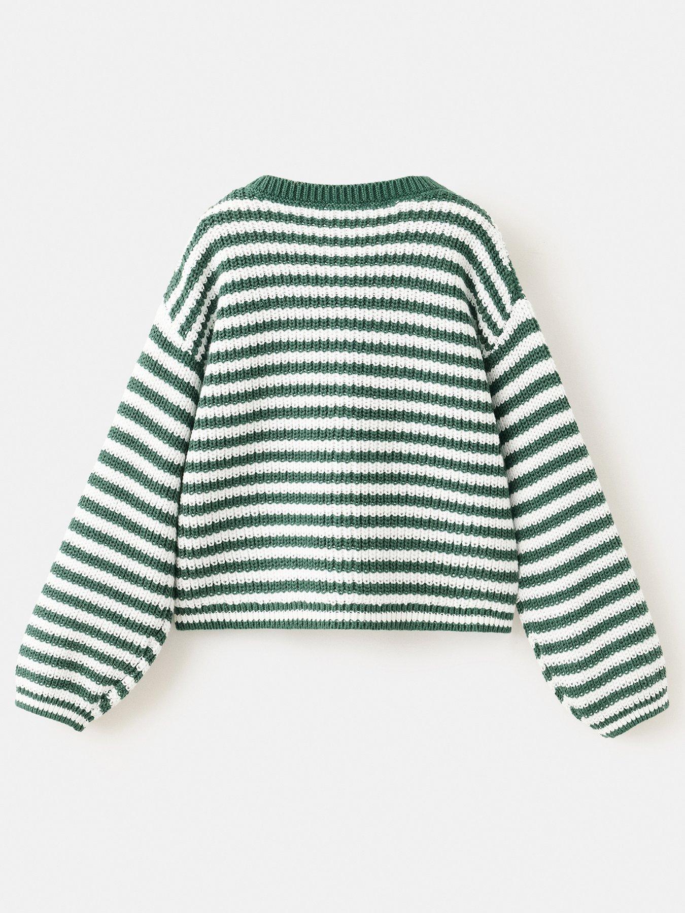 Image 3 of 5 of Mango Younger Girls Striped Knitted Cardigan - Green