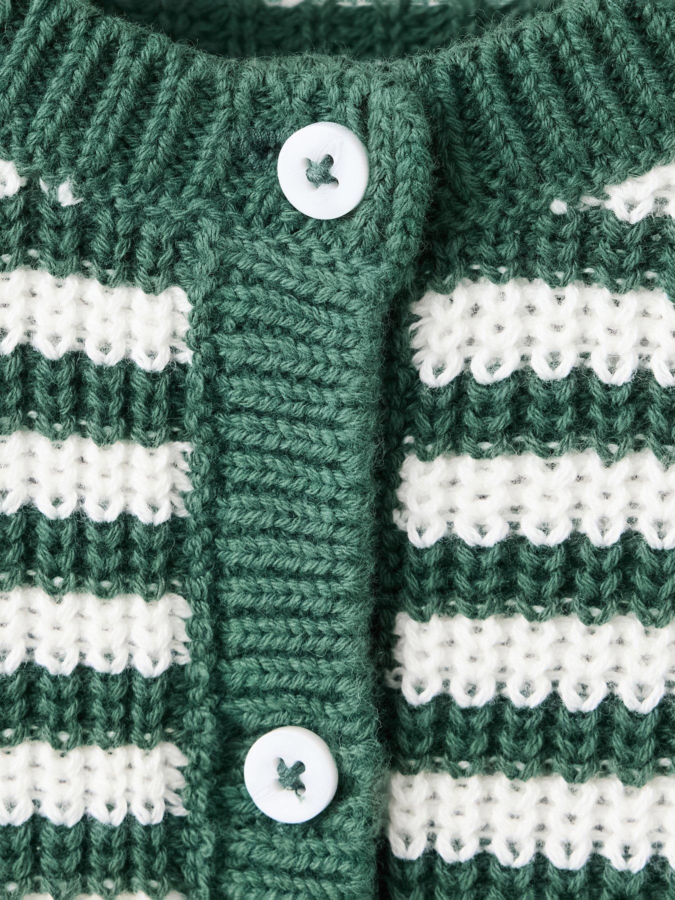 Image 5 of 5 of Mango Younger Girls Striped Knitted Cardigan - Green