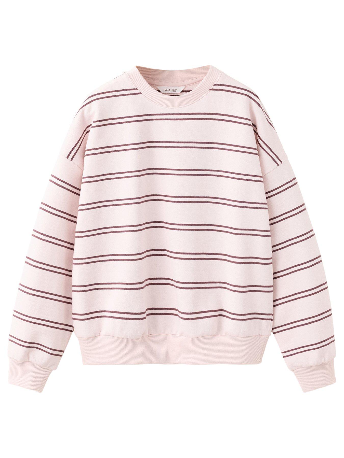 Mango Girls' Striped Sweatshirt with Ribbed Trim - Pink