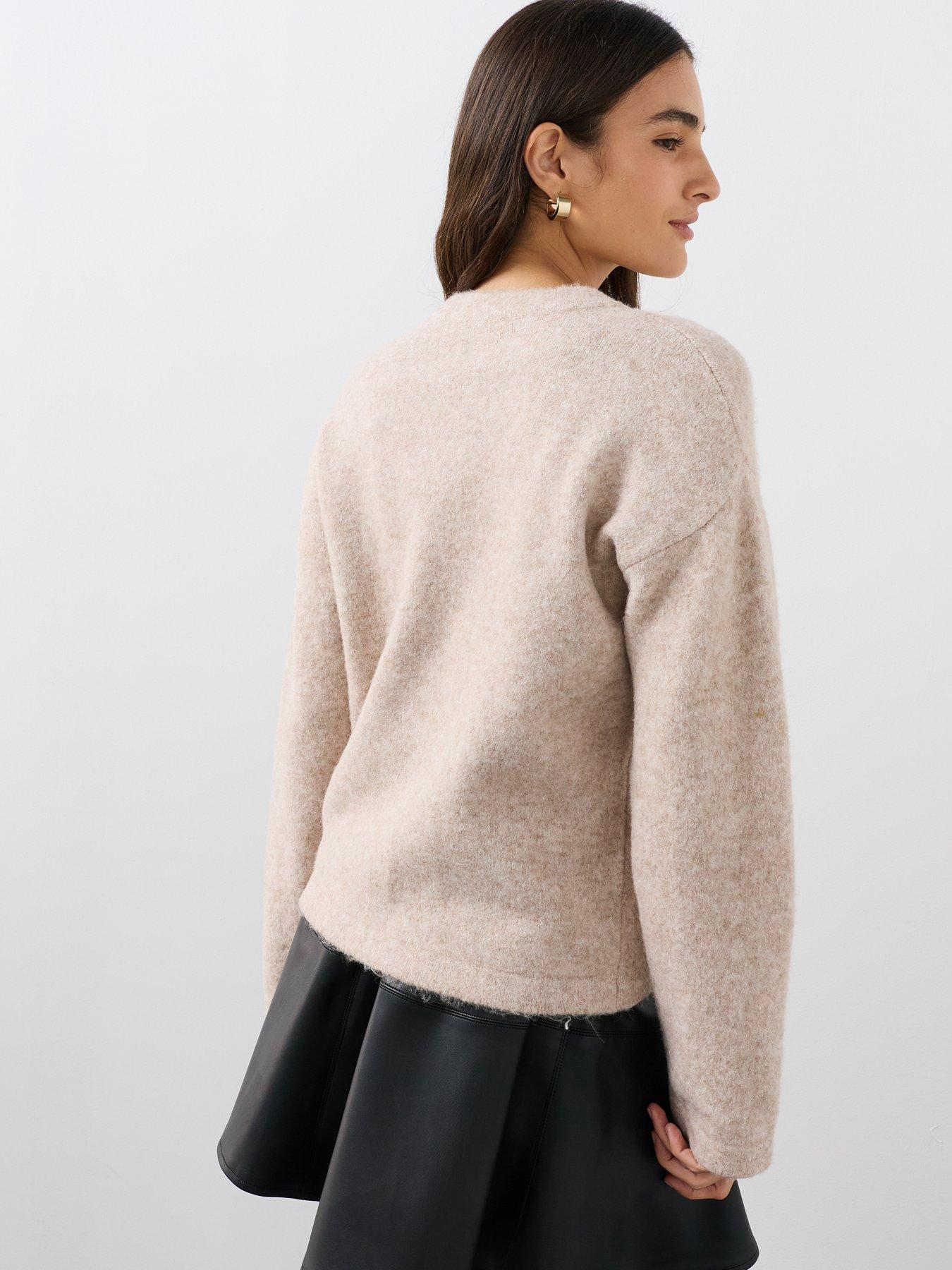 Image 2 of 7 of The Very Collection Frog Fastening Crew Neck Cardigan - Beige