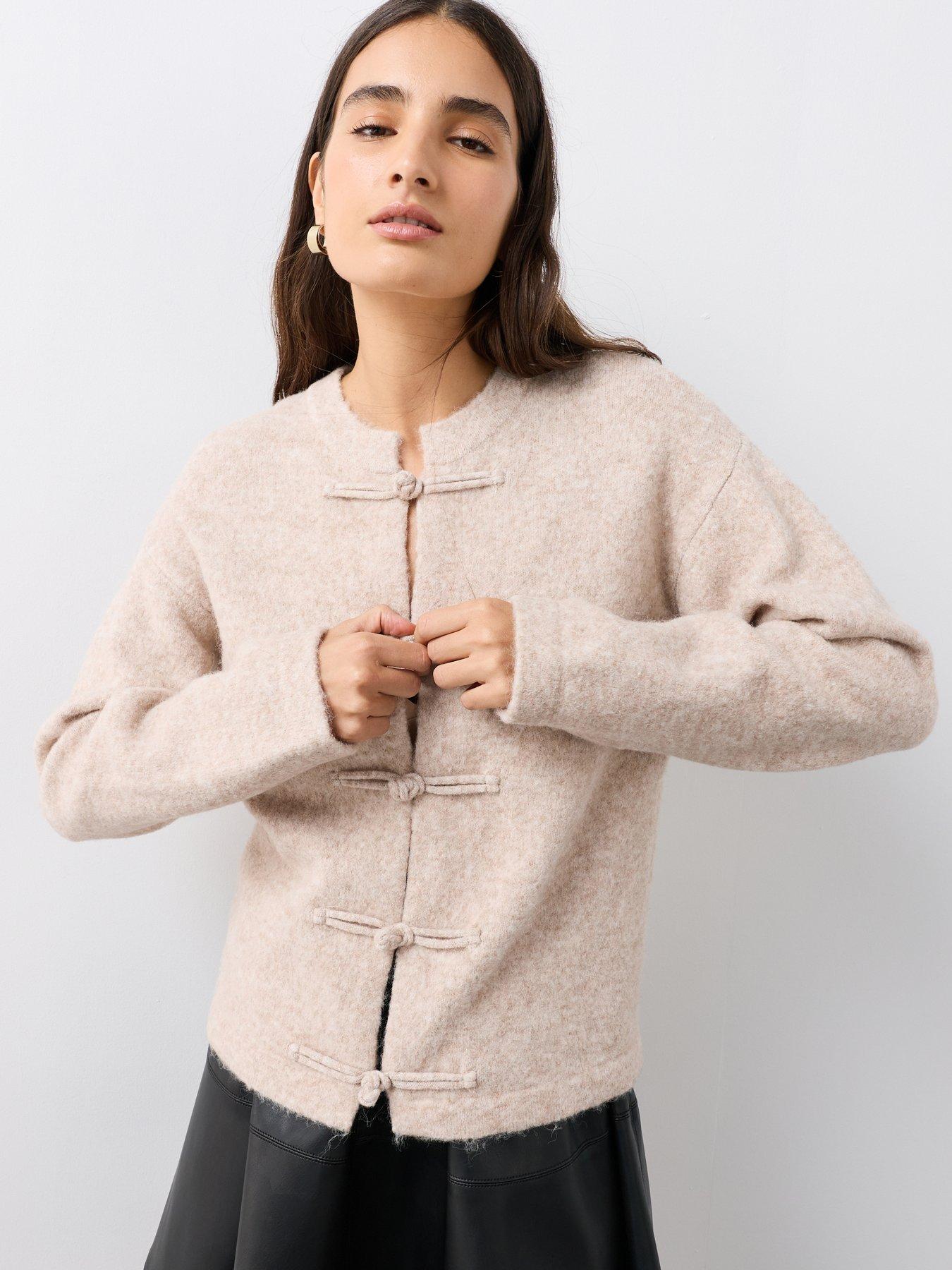 Image 5 of 7 of The Very Collection Frog Fastening Crew Neck Cardigan - Beige