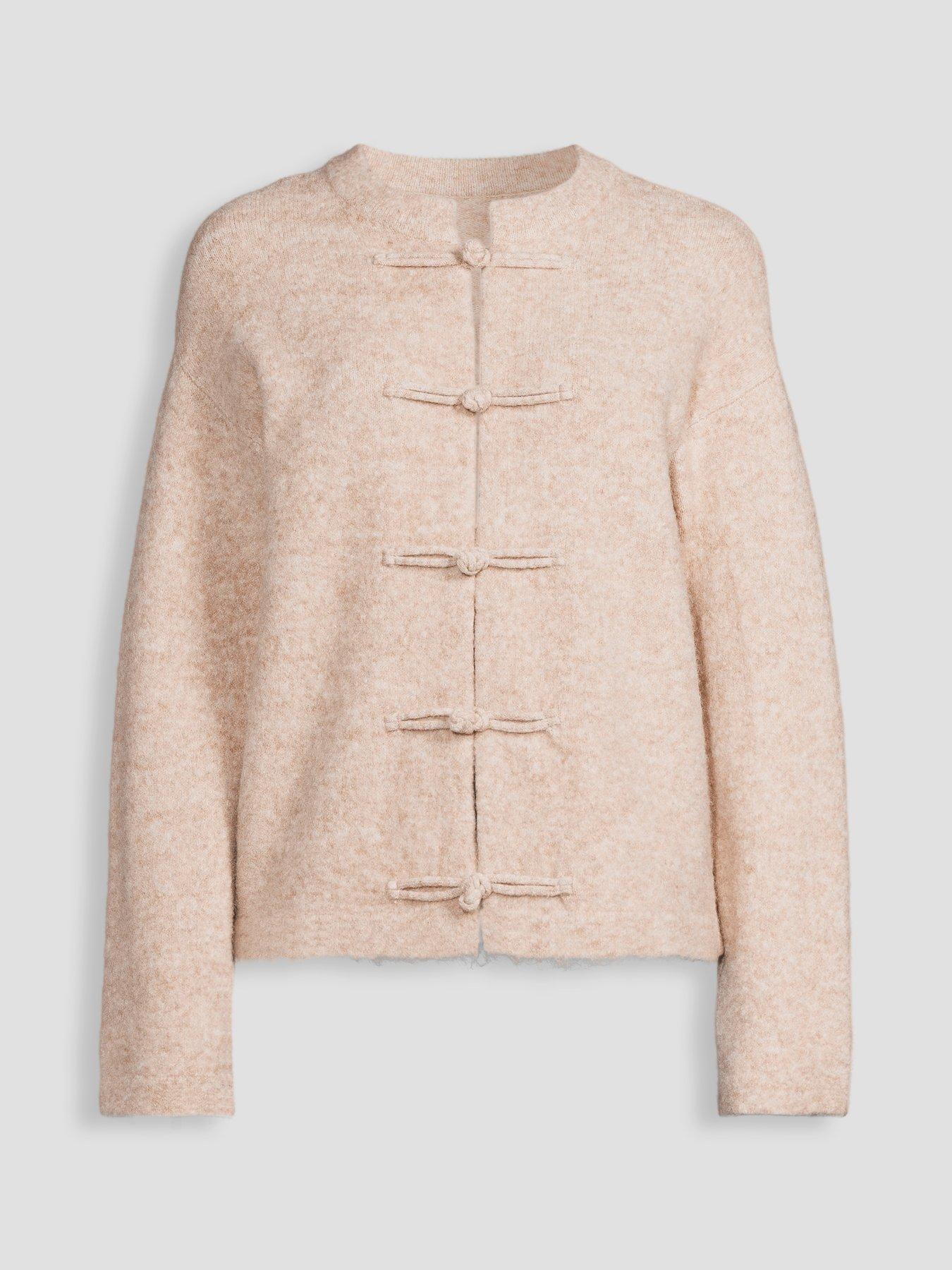Image 7 of 7 of The Very Collection Frog Fastening Crew Neck Cardigan - Beige