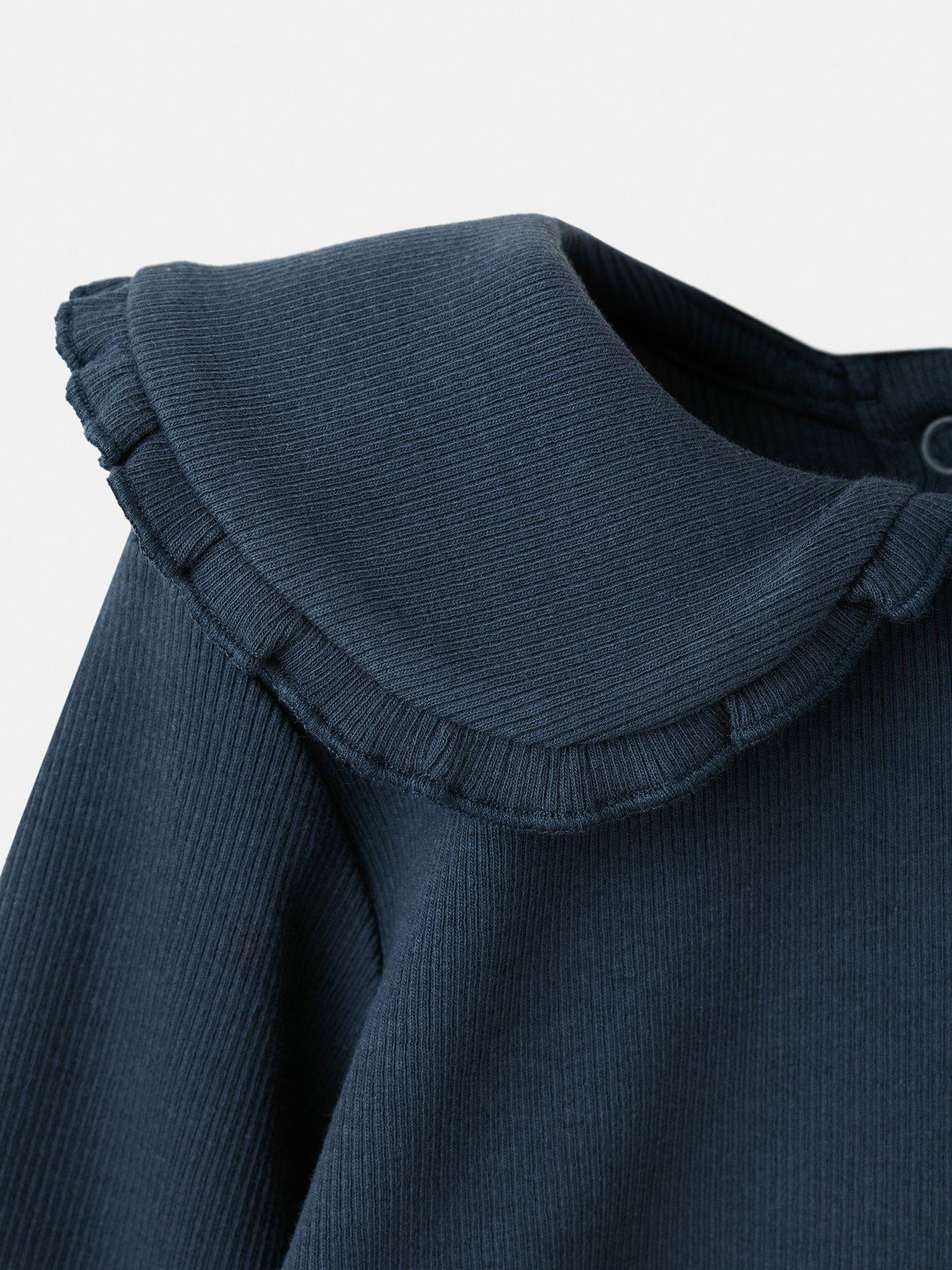 Image 3 of 4 of Mango Younger Girls Frill Collar Long Sleeve Tshirt - Navy