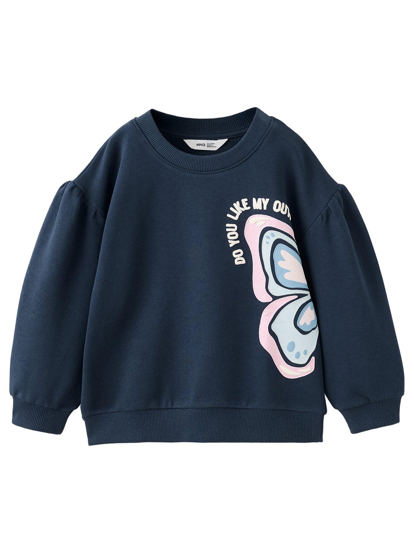 Image 1 of 4 of Mango Younger Girls Butterfly Sweatshirt - Navy