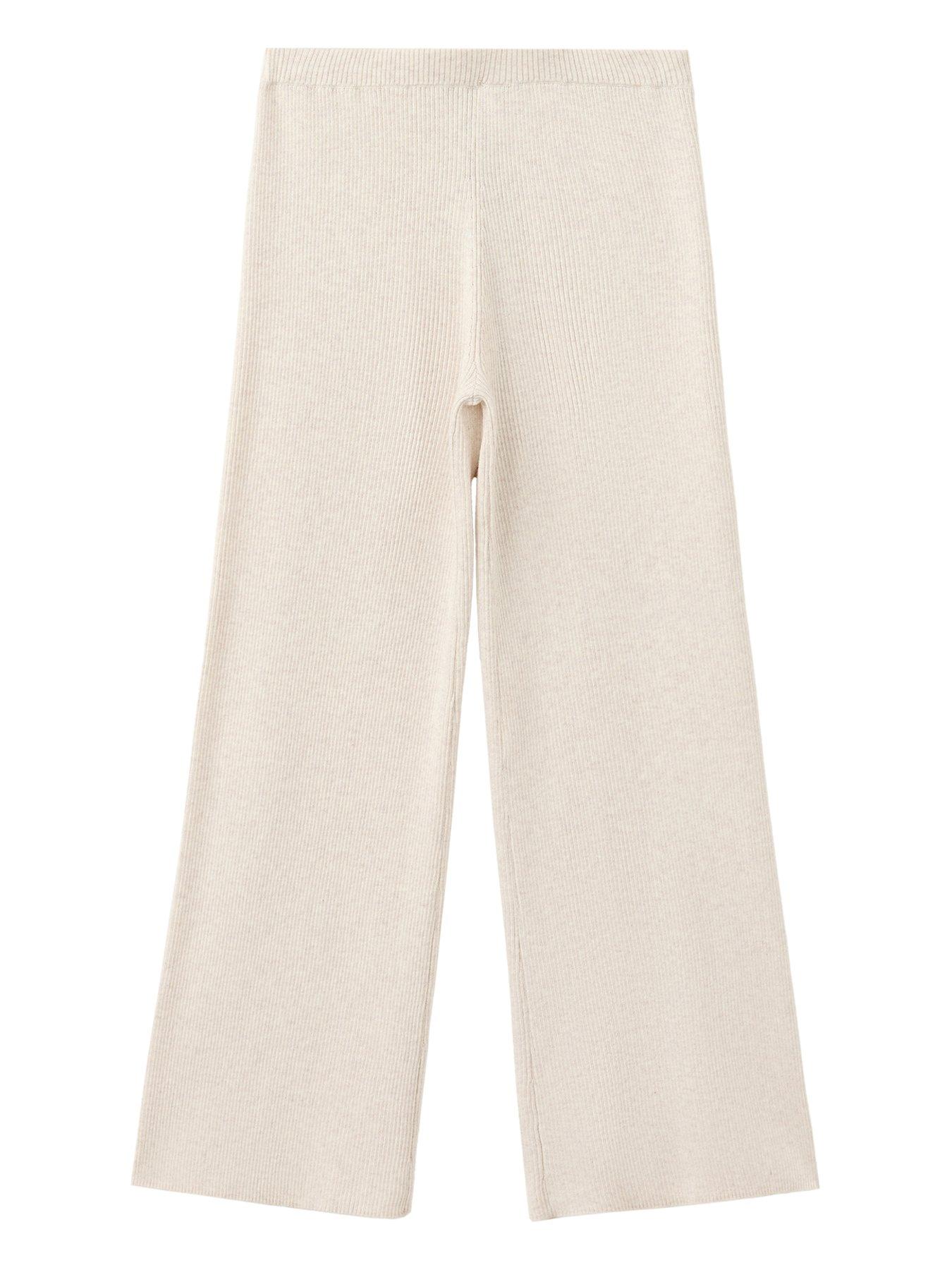 Image 2 of 5 of Mango Cotton Knit Wide Leg Trousers - Beige