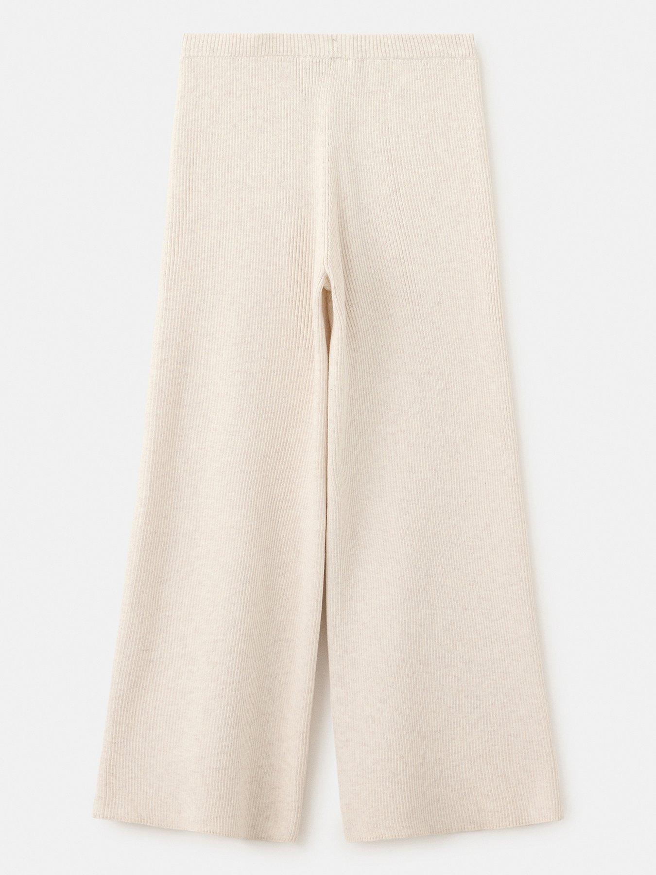 Image 3 of 5 of Mango Cotton Knit Wide Leg Trousers - Beige
