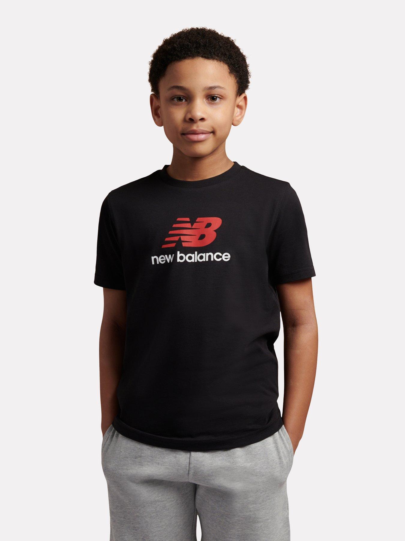 New Balance Junior Boys New Balance Jersey Stacked Logo Tee - Black