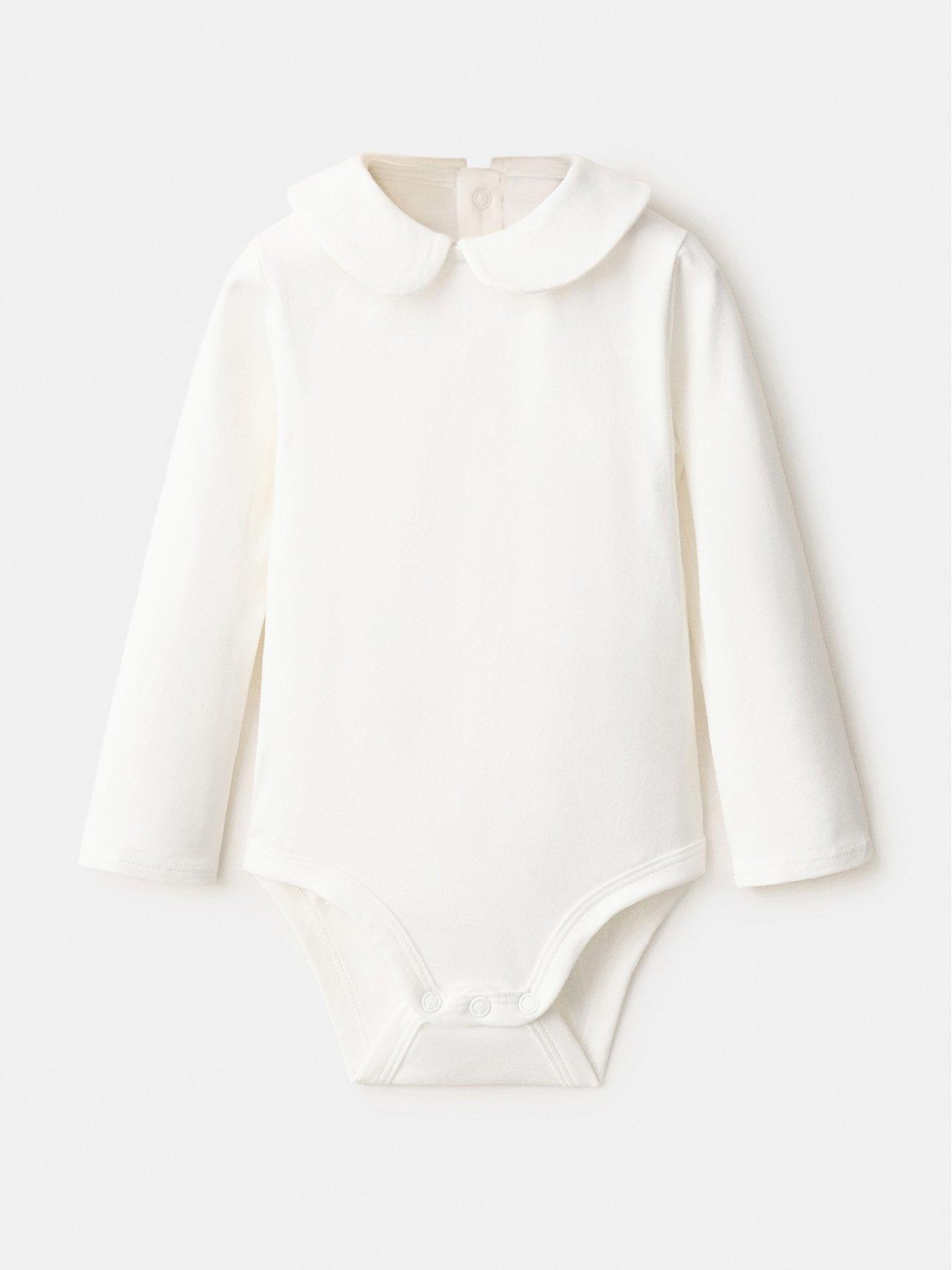 Image 1 of 4 of Mango Unisex Baby Collared Long Sleeve Bodysuit - White