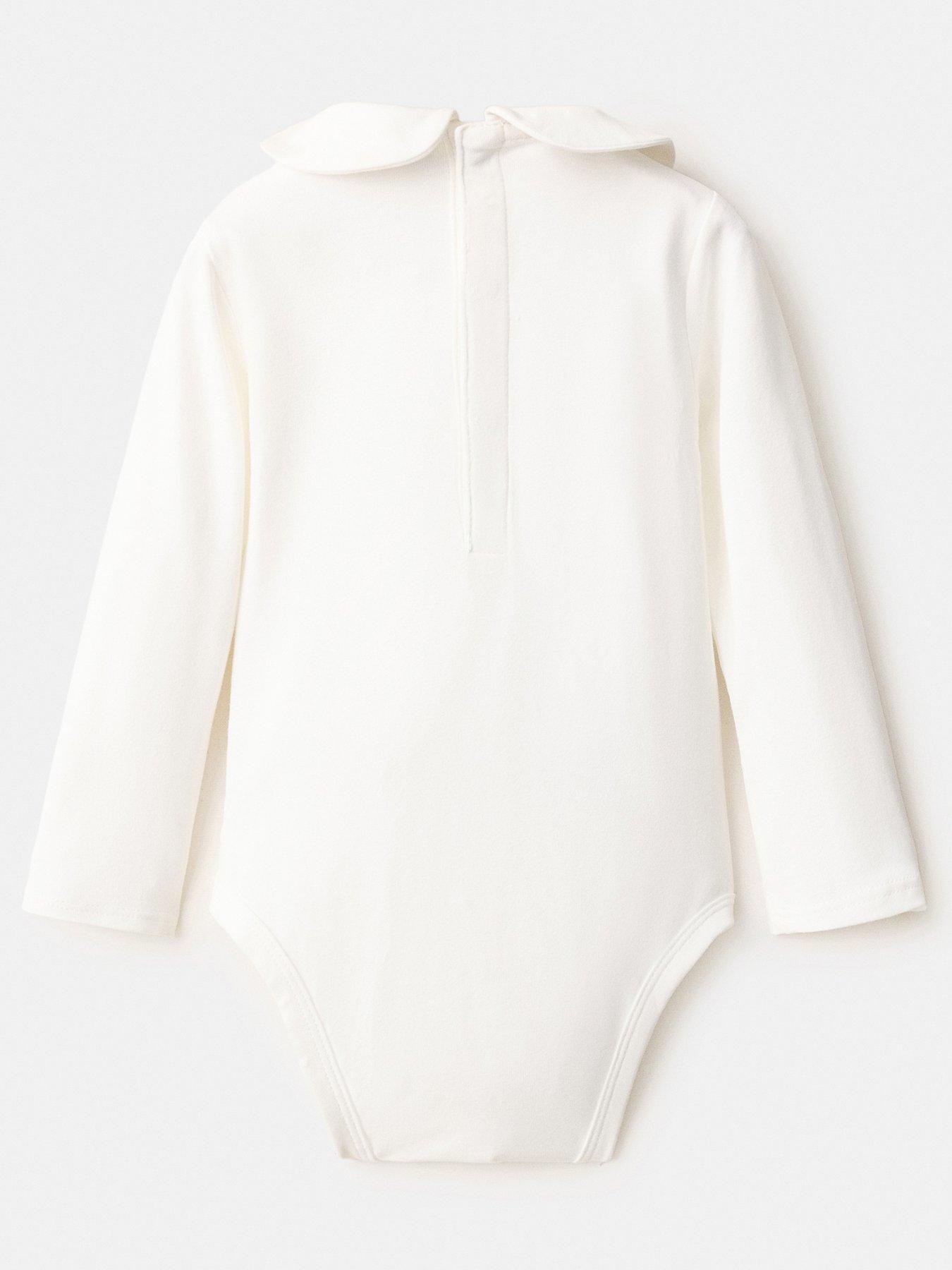 Image 2 of 4 of Mango Unisex Baby Collared Long Sleeve Bodysuit - White