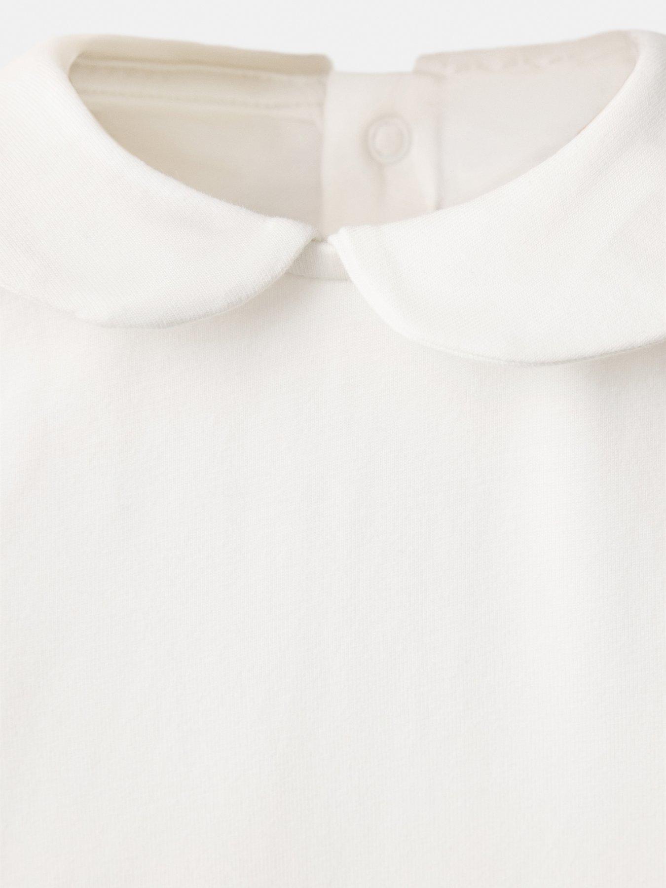 Image 3 of 4 of Mango Unisex Baby Collared Long Sleeve Bodysuit - White