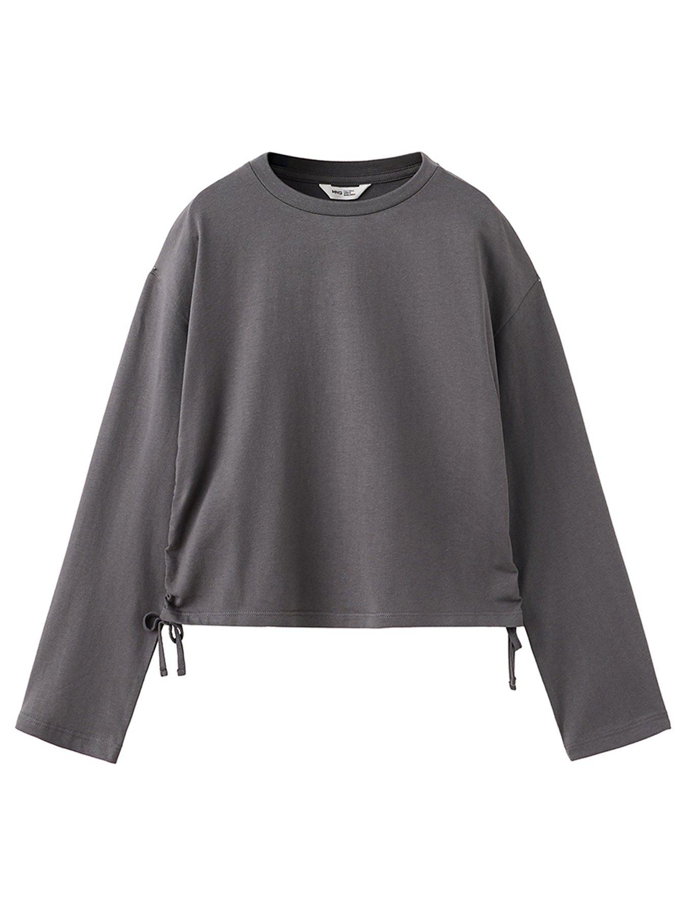 Mango Girls Ruched Side Long Sleeve Tshirt - Dark Grey