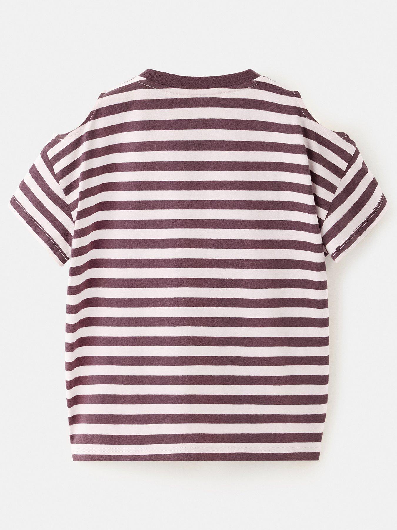 Image 2 of 4 of Mango Girls Striped Cut Out Detail T-Shirt - Pink